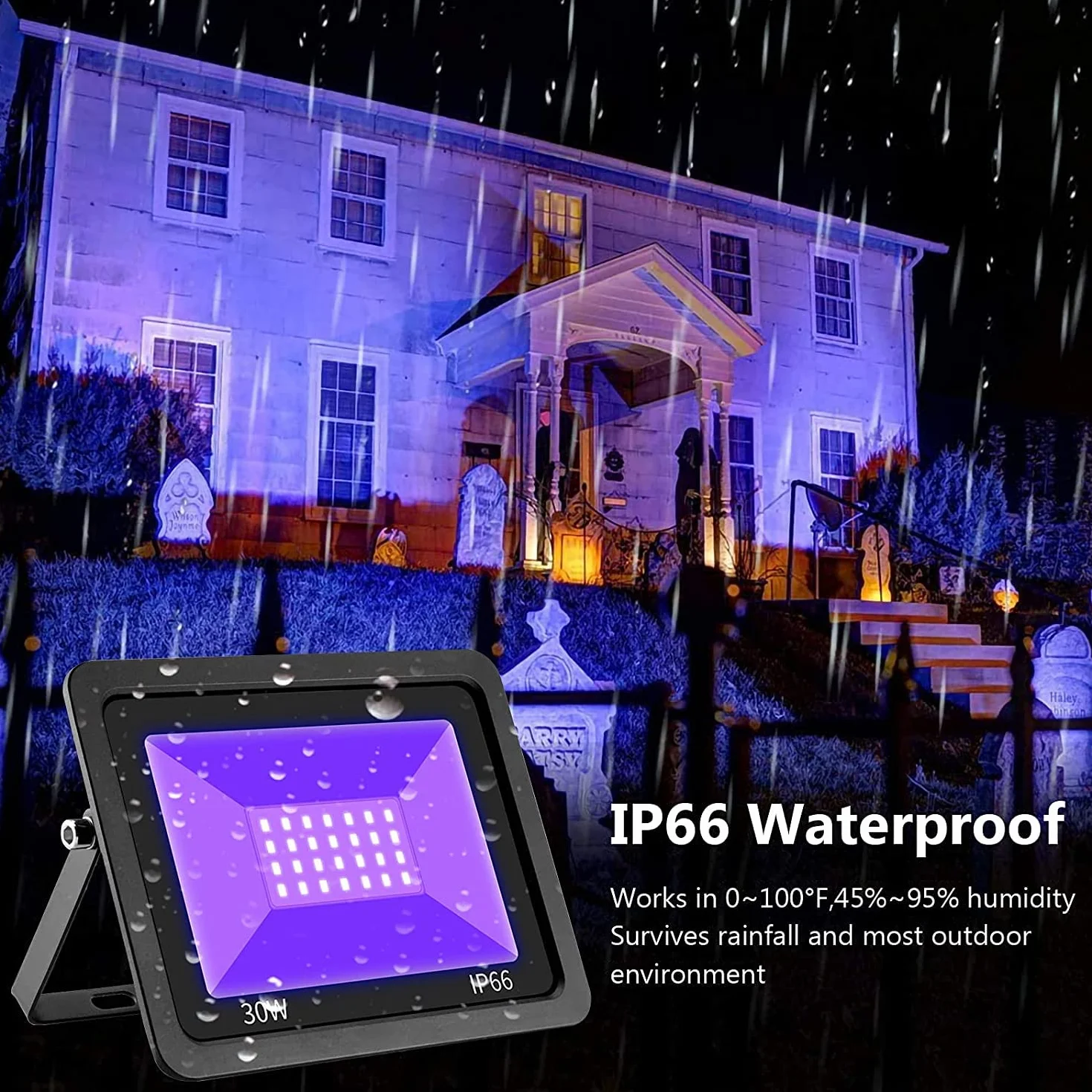 Reflektor LED UV 30 W 395 nm IP66 wodoszczelny czarne światło