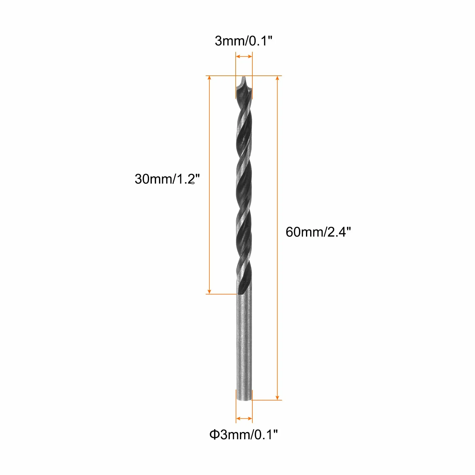 QUARKZMAN wiertła Brad Point 3 mm (8/64") stal okrągła wiertło spiralne do drewna tworzywa sztucznego