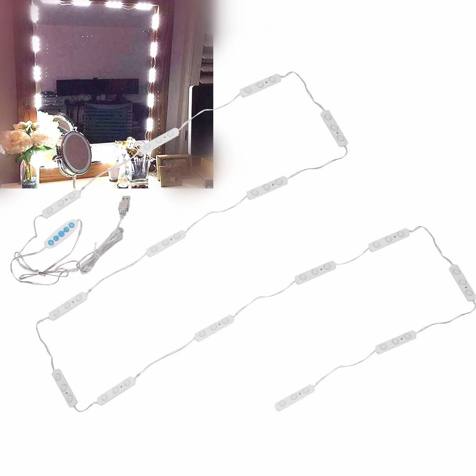 Lampa lustrzana LED, DIY hollywoodzki styl, światła do makijażu, zimna biel, kolor światła, ściemniany pasek świetlny, USB pasek świetlny do makijażu