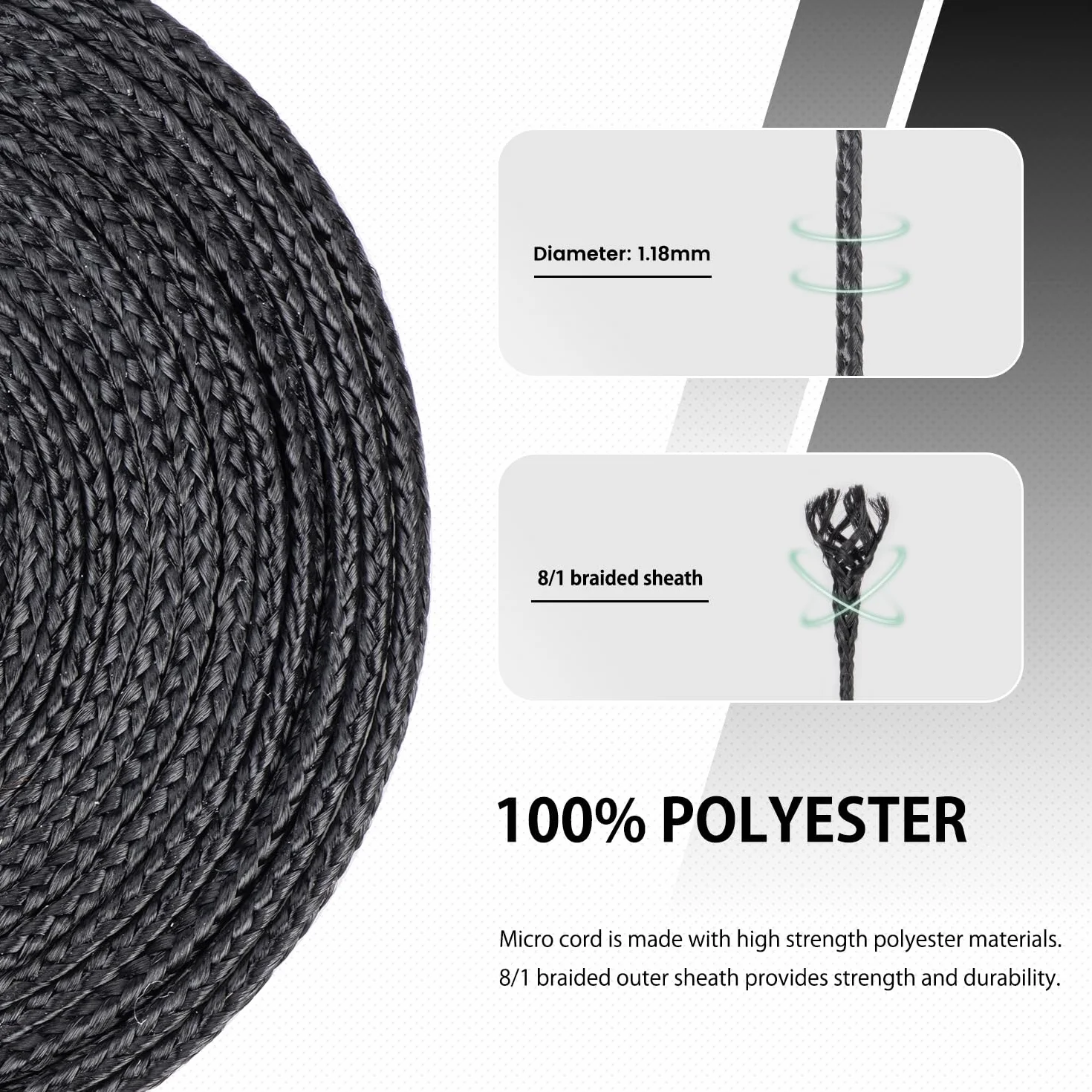 Paracord 1.18mm 50M Mikro Linka Szpula Czarny 45kg