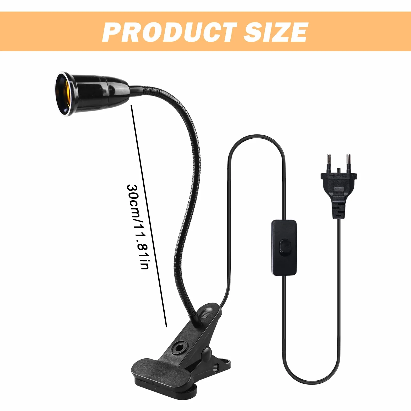Sporgo 2 sztuki oprawki lampy E27 z klipsem regulowana 360° elastyczna łabędzia szyja metalowa lampa zaciskowa z przełącznikiem i wtyczką 30 cm czarna