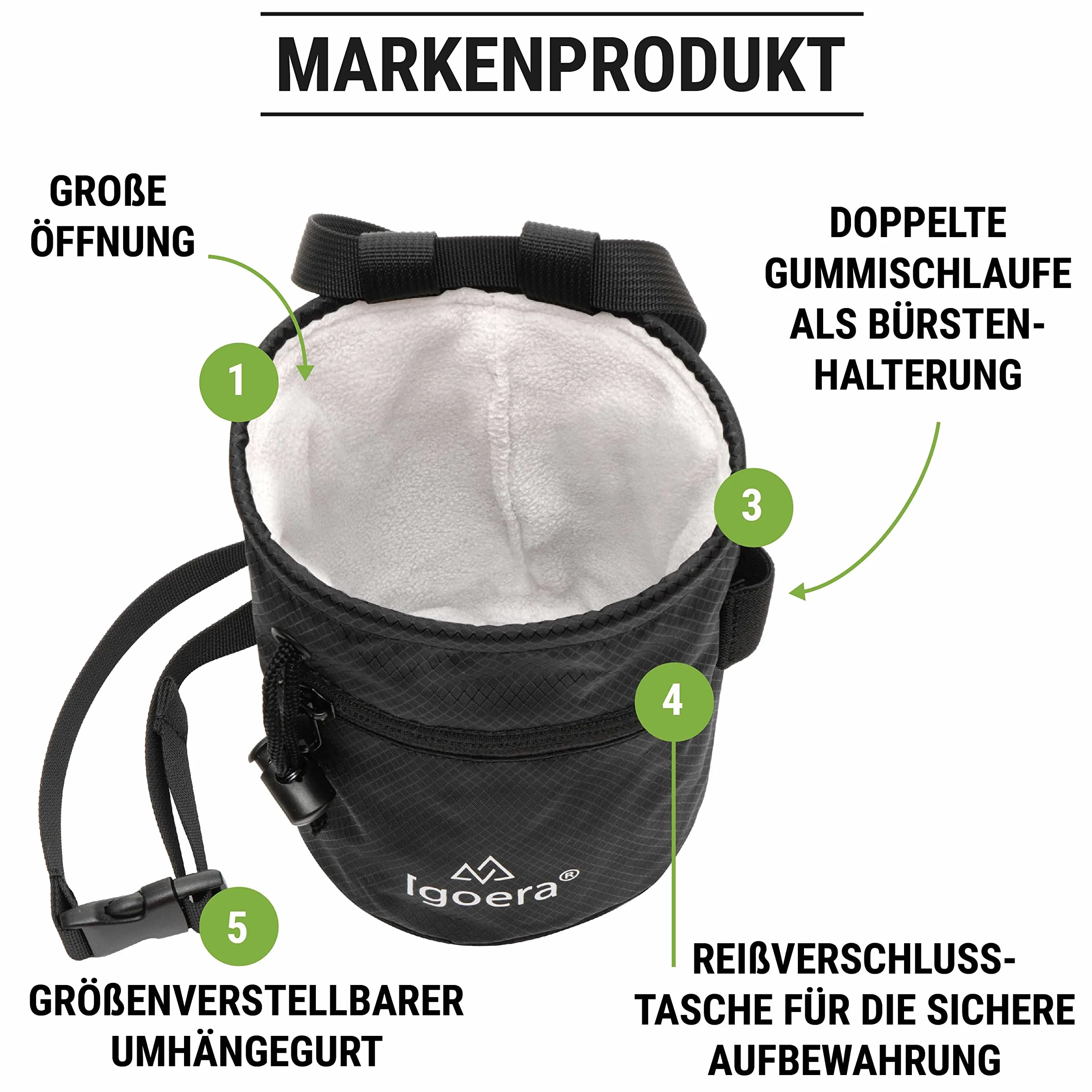 Chalkbag do wspinaczki i boulderingu, wytrzymała i pyłoszczelna, w zestawie regulowany pasek mocujący, worek kredowy dla lepszej przyczepności i większego bezpieczeństwa (czarny)