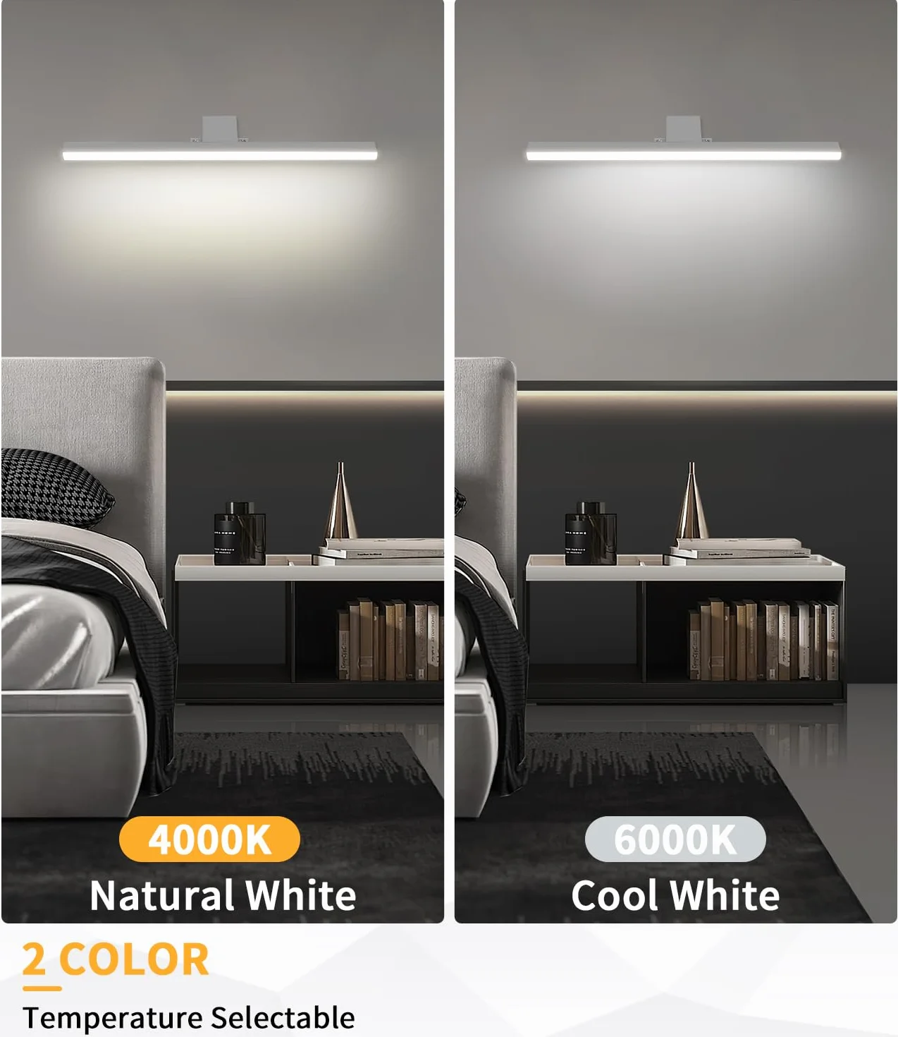 Nowoczesne oświetlenie łazienkowe LED Vanity, 4000K 6000K dwutonowa temperatura, 40cm 12W Wodoodporna aluminiowa lampa lustrzana z przełącznikiem okablowania, oświetlenie ścienne do makijażu łazience