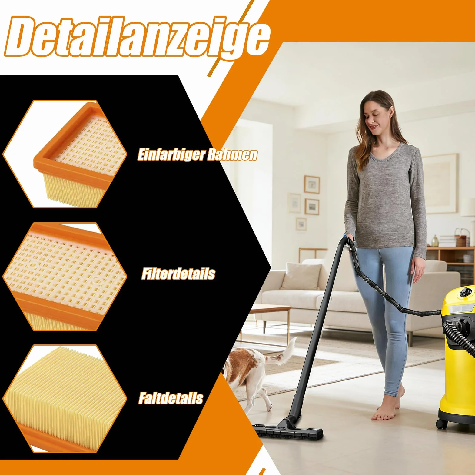Filtry do odkurzacza kompatybilne z WD4/WD5/WD6/MV4/MV5/MV6, 4 sztuki z małą szczotką