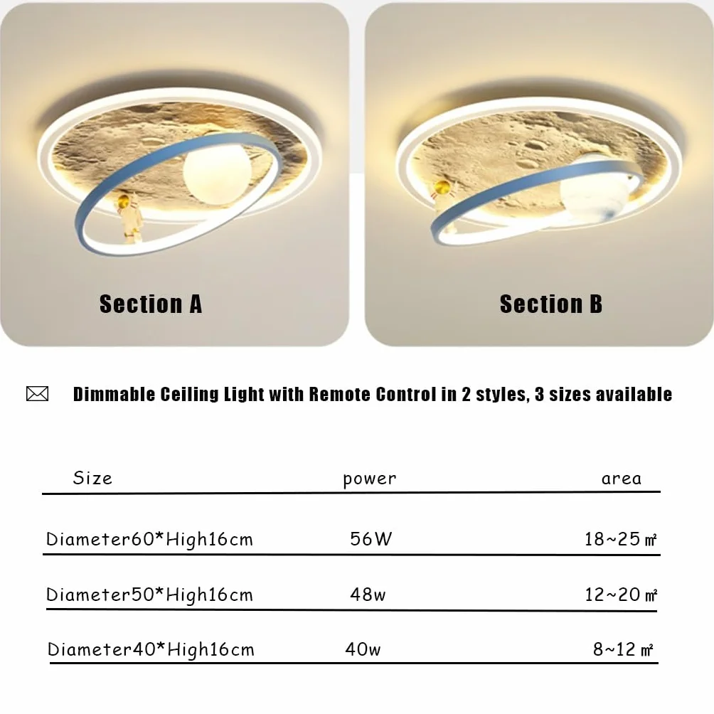 Led Lampa Sufitowa Ściemnialna Akrylowy Klosz Księżyc Astronauta Sypialnia Z Pilotem Salon Lampa Wisząca B