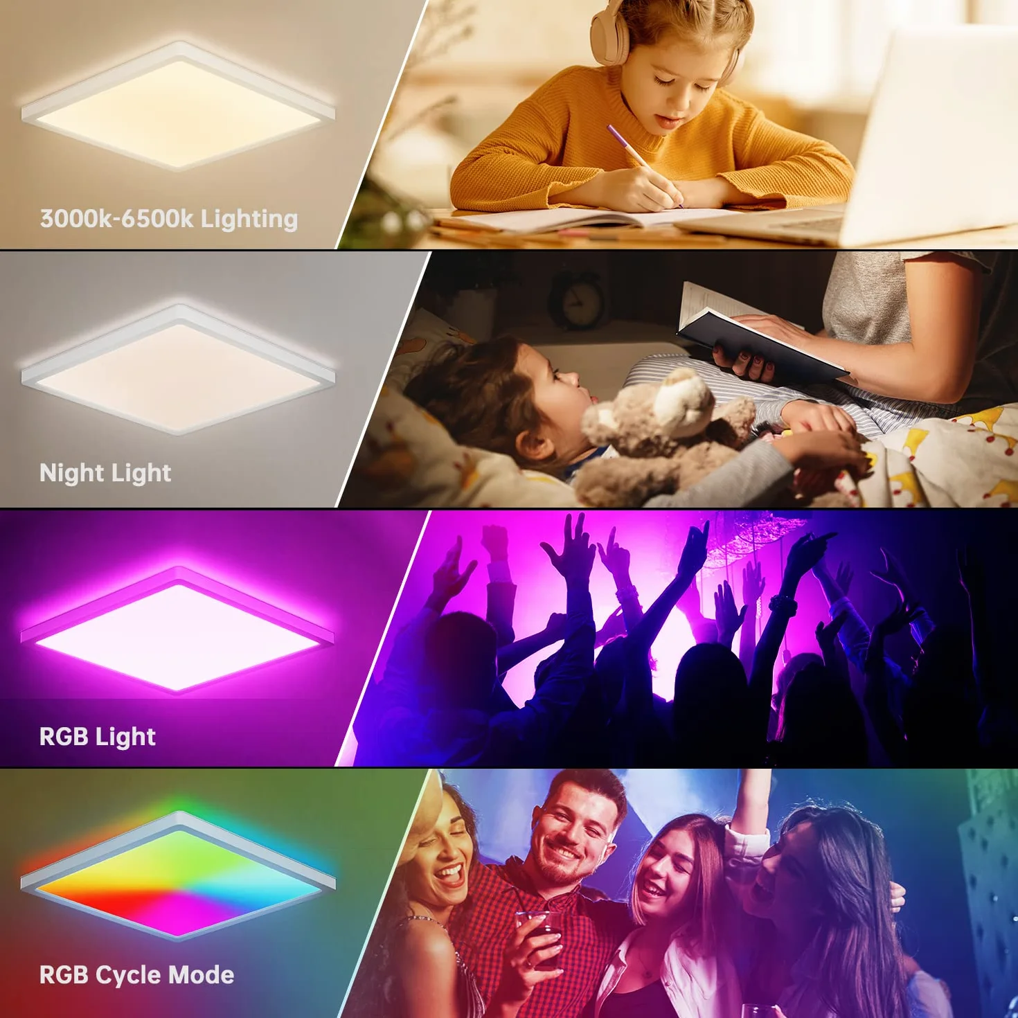 RGB LED Sufitowa Lampa Ściemnialna 24W Panel 3000K-6500K 2400lm Kwadratowa Biała 30x2,5cm