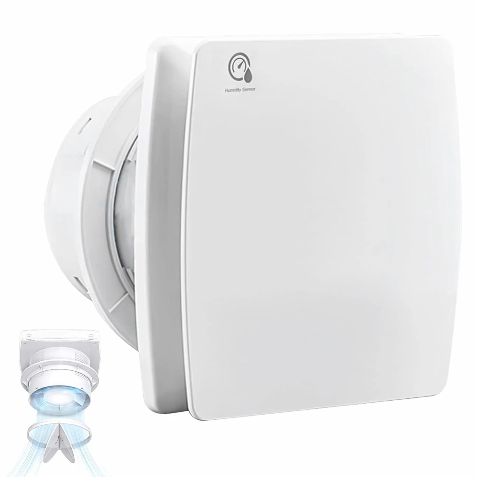 Wentylator łazienkowy 100 mm z timerem i czujnikiem wilgotności, ≤ 34 dB, cichy i wydajny wentylator wyciągowy, 12 W, 95 m³/h, IPX4, wentylator ścienny z zaworem zwrotnym, montaż na suficie w