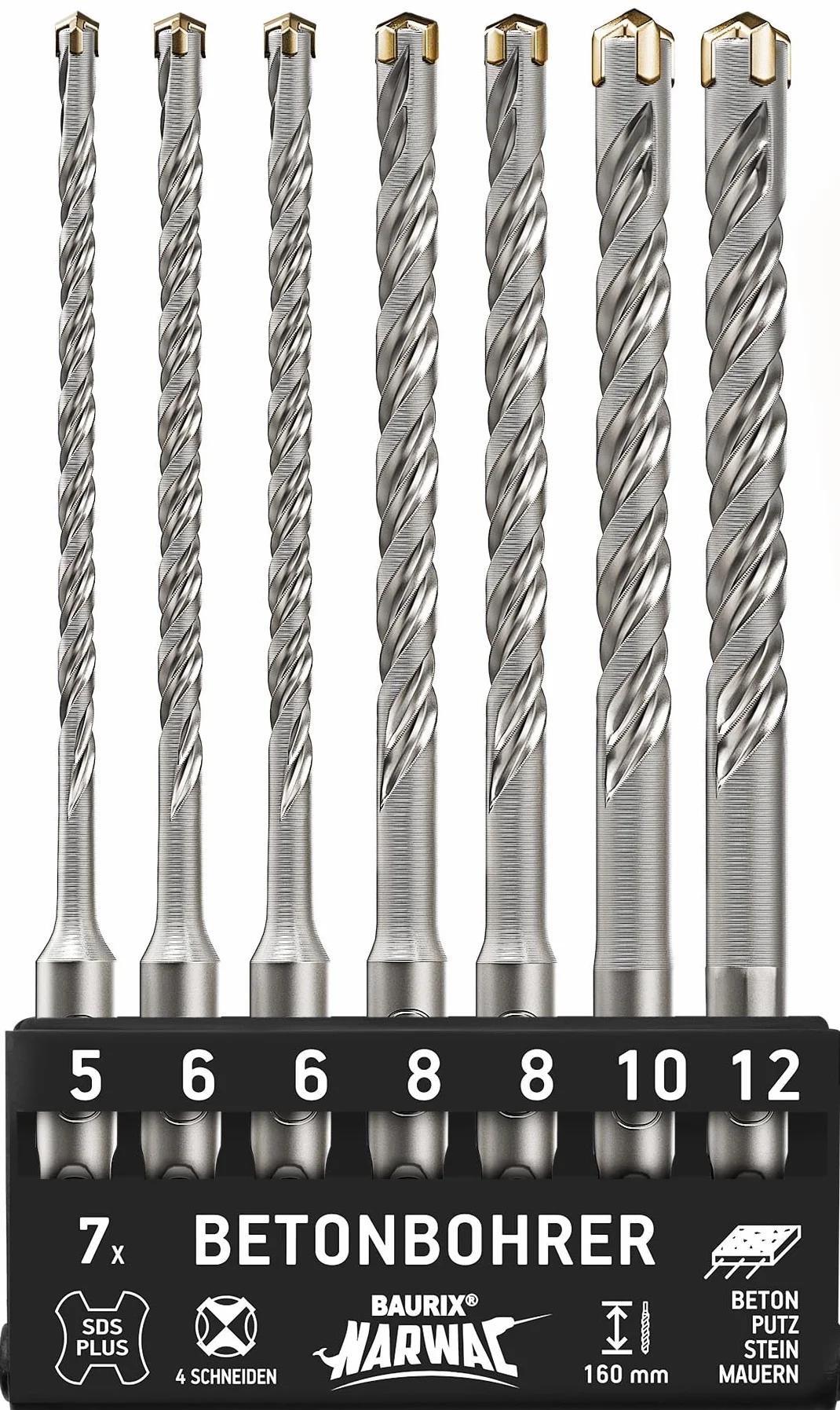 BAURIX® Zestaw wierteł SDS 7 sztuk 5,6,6,8,10,12 mm 160 mm