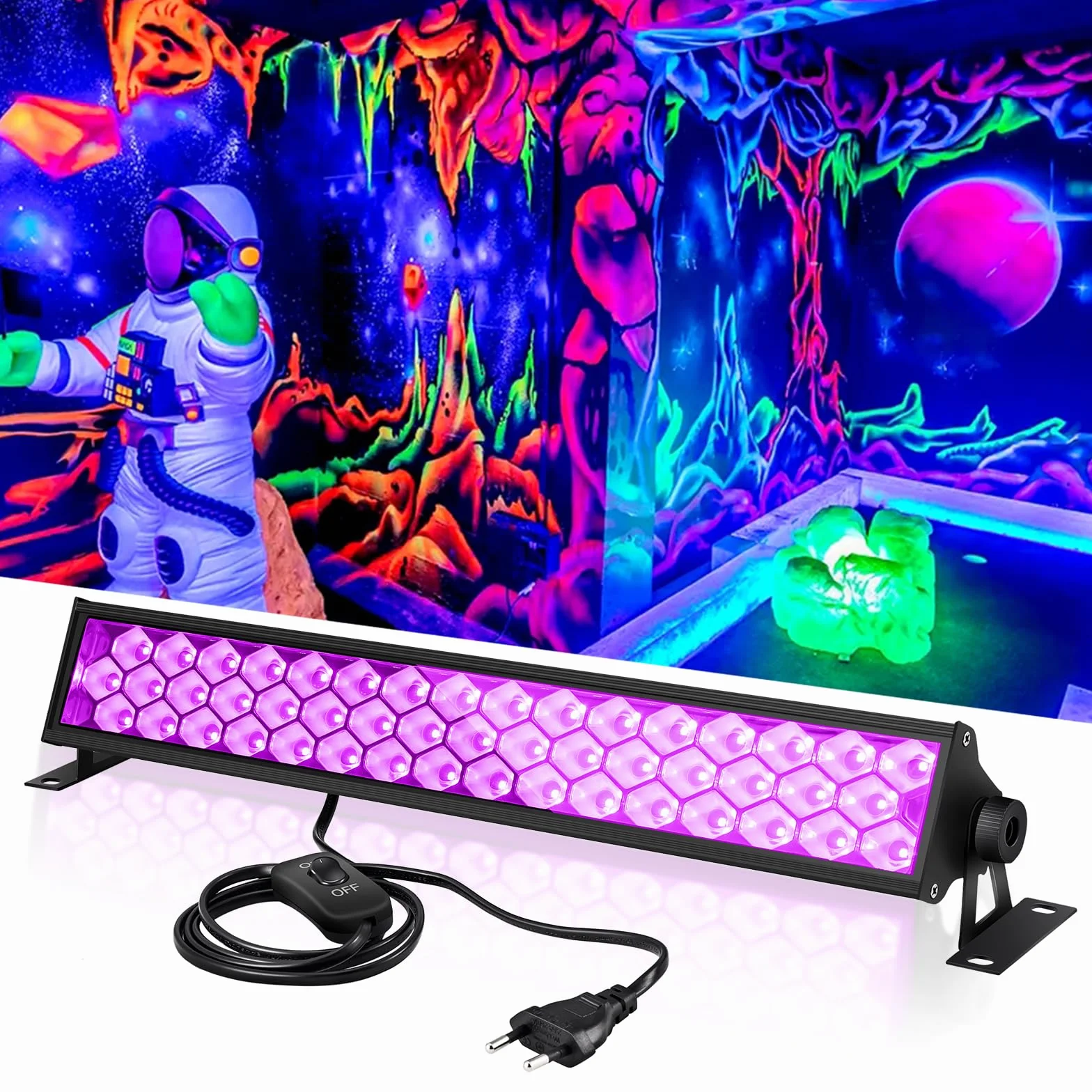 Anpro 72 W czarne światło LED 48 diod regulowane 360° kąt świecenia 120° przewód 4,5 m długość fali 385-400 nm