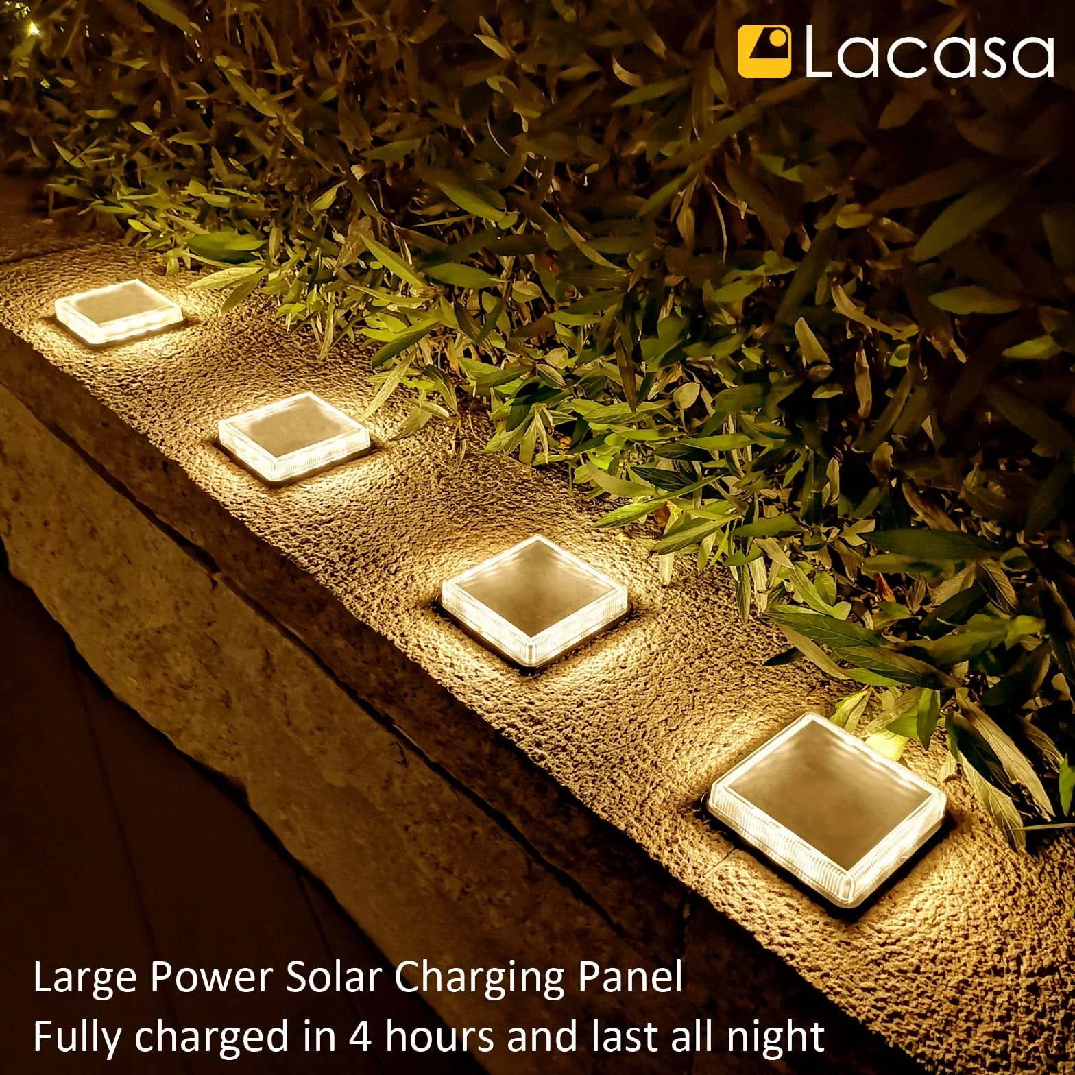 Lacasa 4 szt. Solar Lights, IP68, automatyczne włączanie/wyłączanie, oświetlenie do ścieżek ogrodowych, tarasów, schodów, patio
