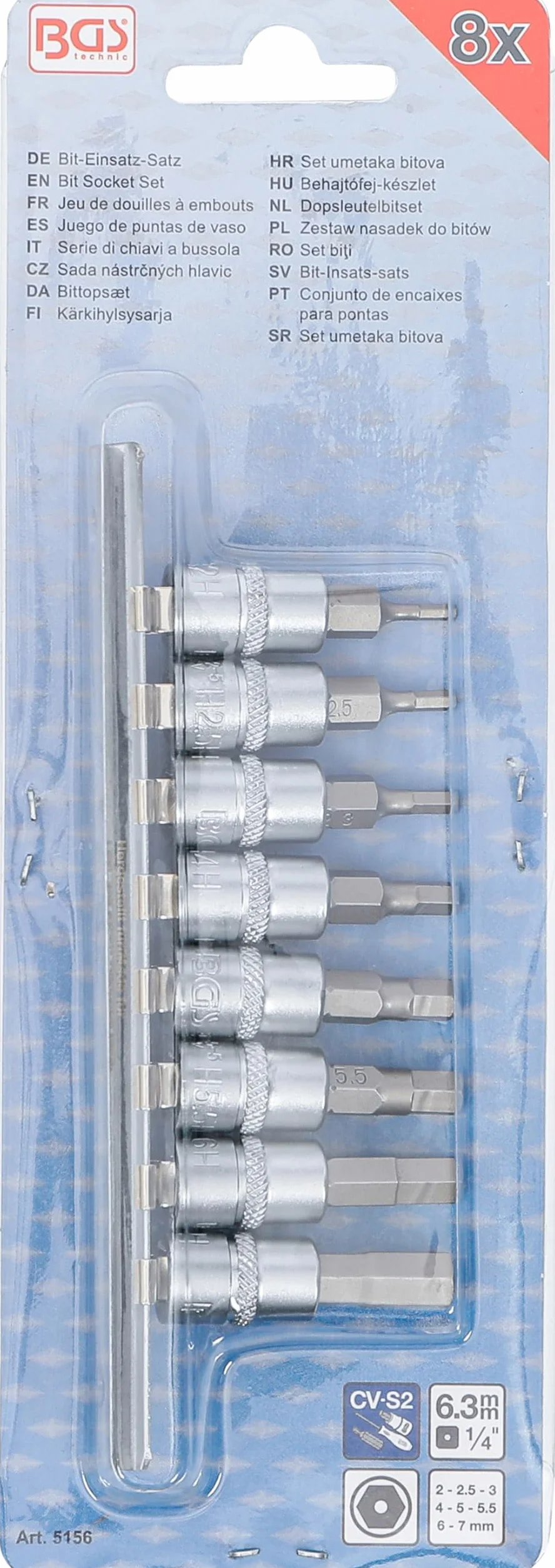 BGS 5156 Zestaw nasadek do bitów napęd 6,3 mm (1/4") gniazdo sześciokątne z otworem 2 - 7 mm 8 szt.
