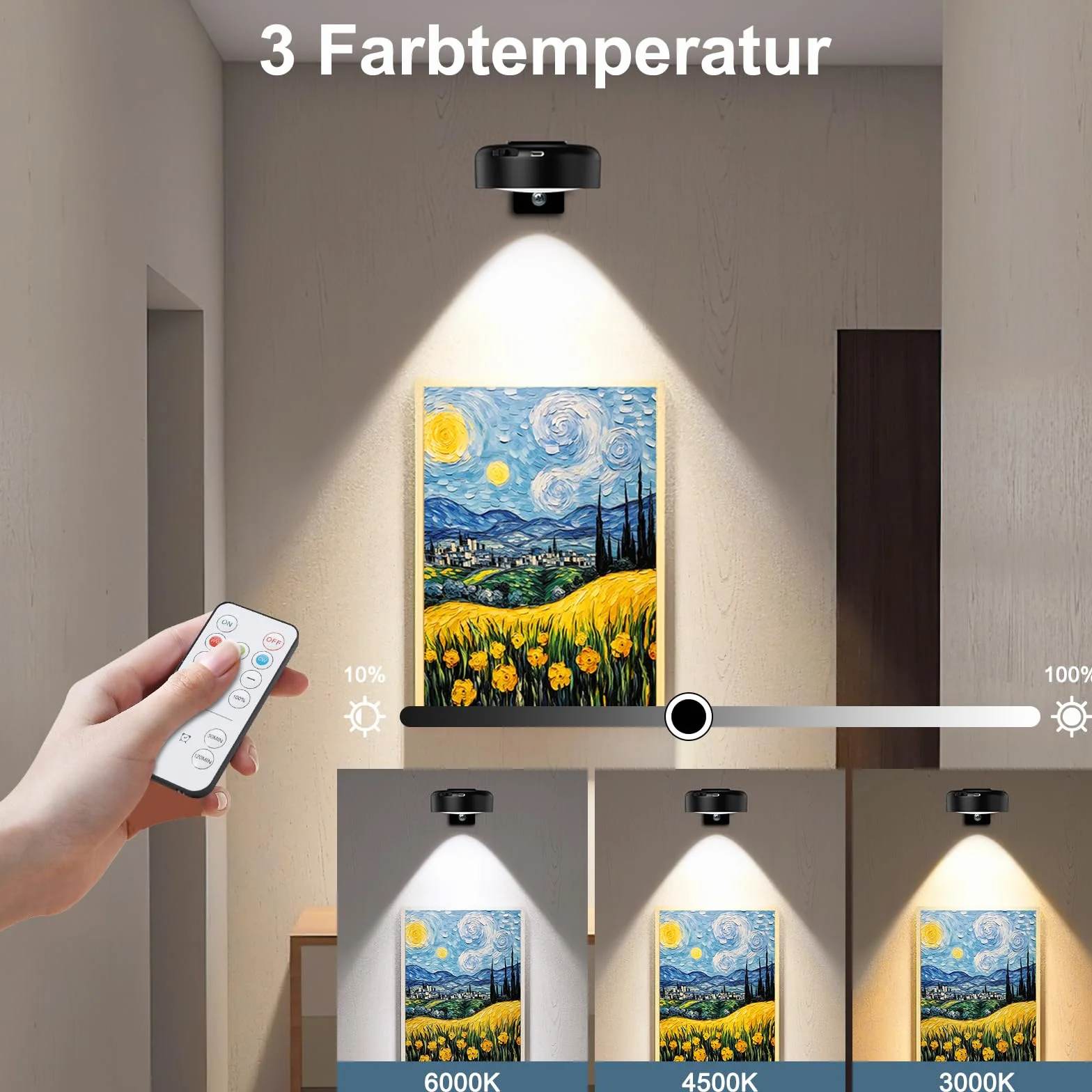 Bezprzewodowa lampa obrazowa z timerem i magnesem, 3 diody LED