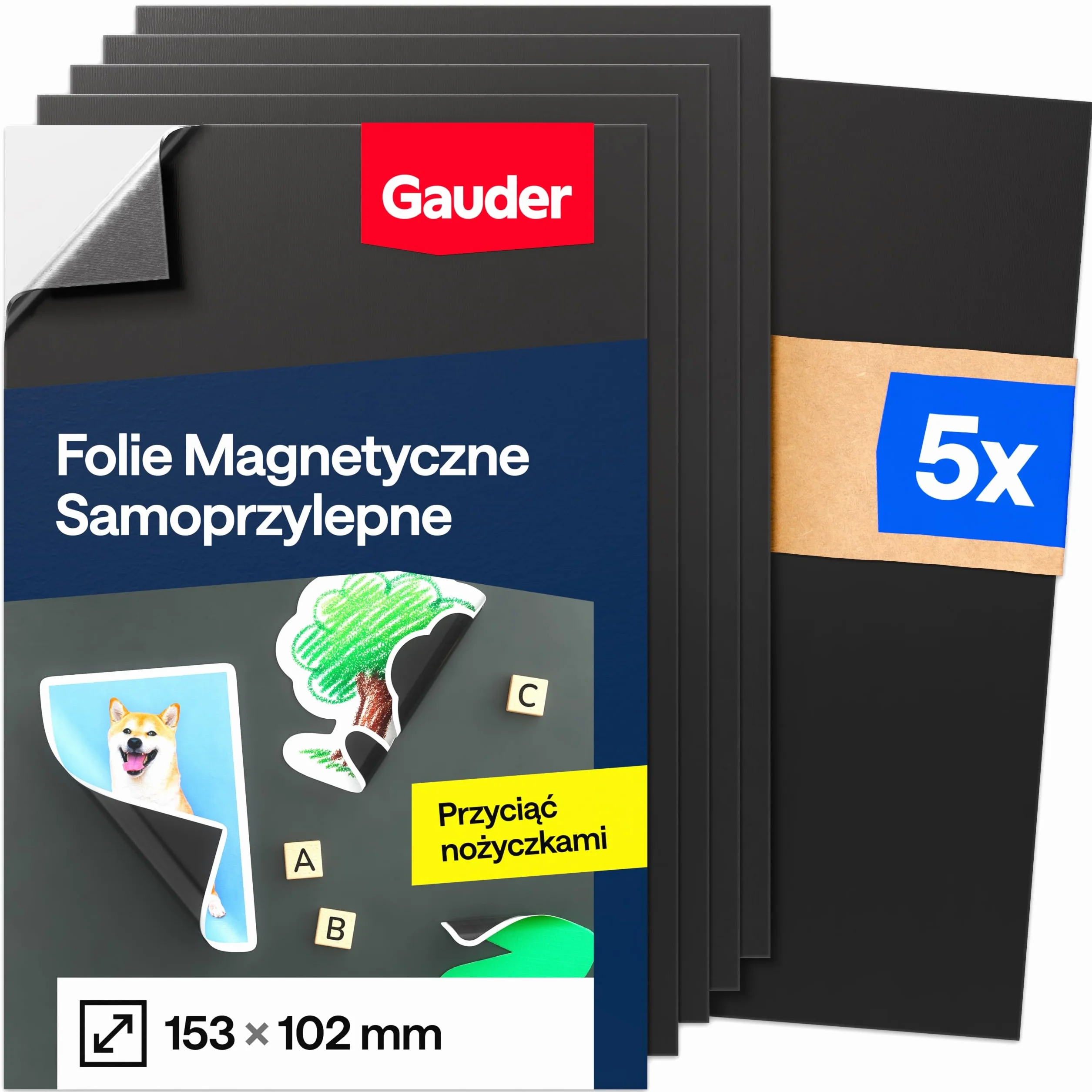 GAUDER Samoprzylepna Folia Magnetyczna Czarny Arkusz Magnetyczny 5 sztuk 153 x 102 mm