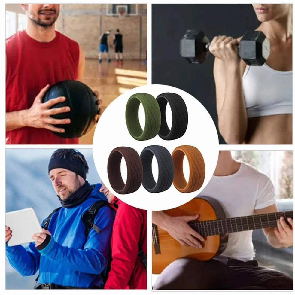 5 szt. silikonowa obrączka ślubna dla mężczyzn tekstura kory obrączki ślubne dla sportowców crossfit trening
