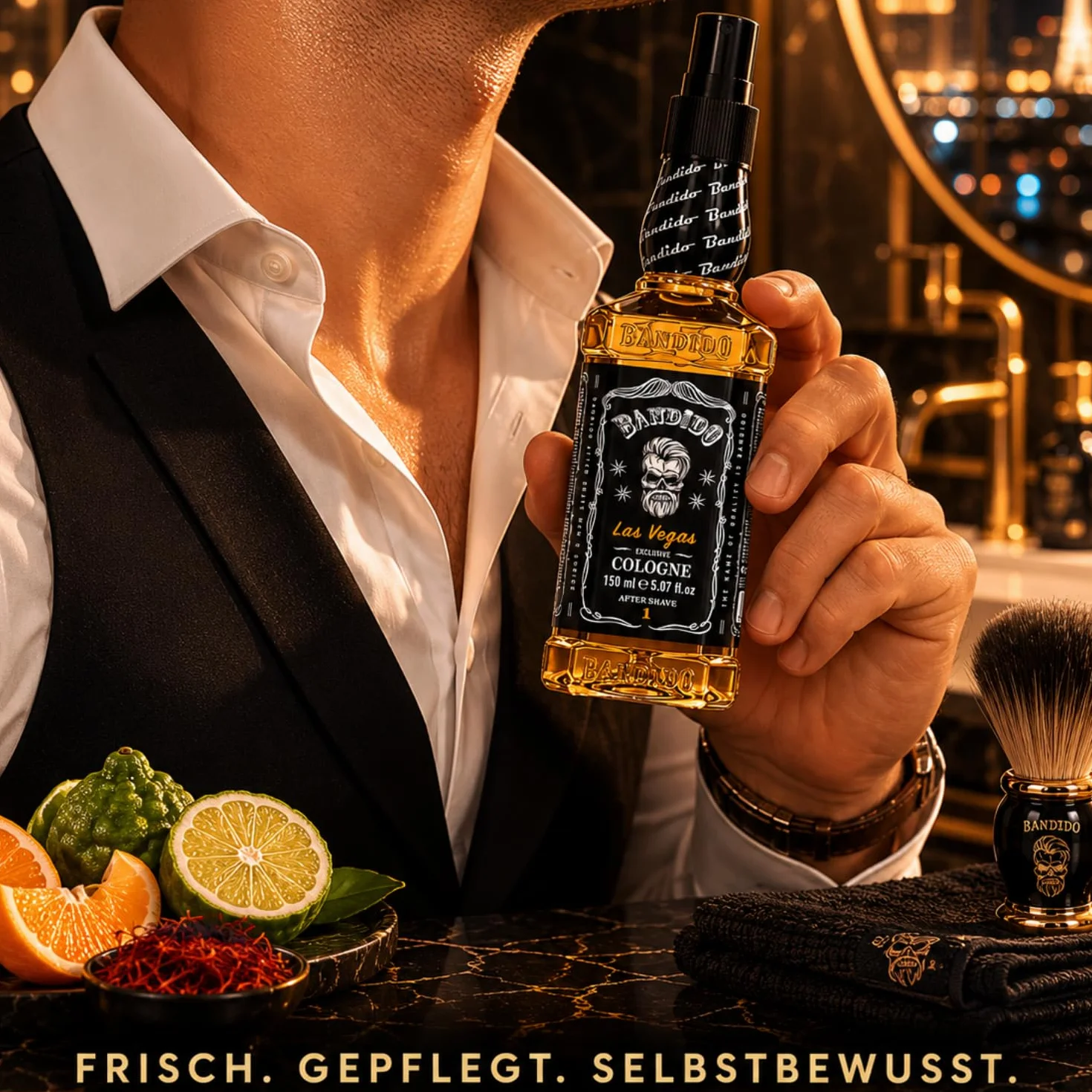 Bandido Eau de Cologne męska woda zapachowa po goleniu woda do golenia dla mężczyzn, odświeża, chłodzi, długotrwały zapach, zapobiega oparzeniom po goleniu i pielęgnacji po goleniu (Las Vegas 150 ml)
