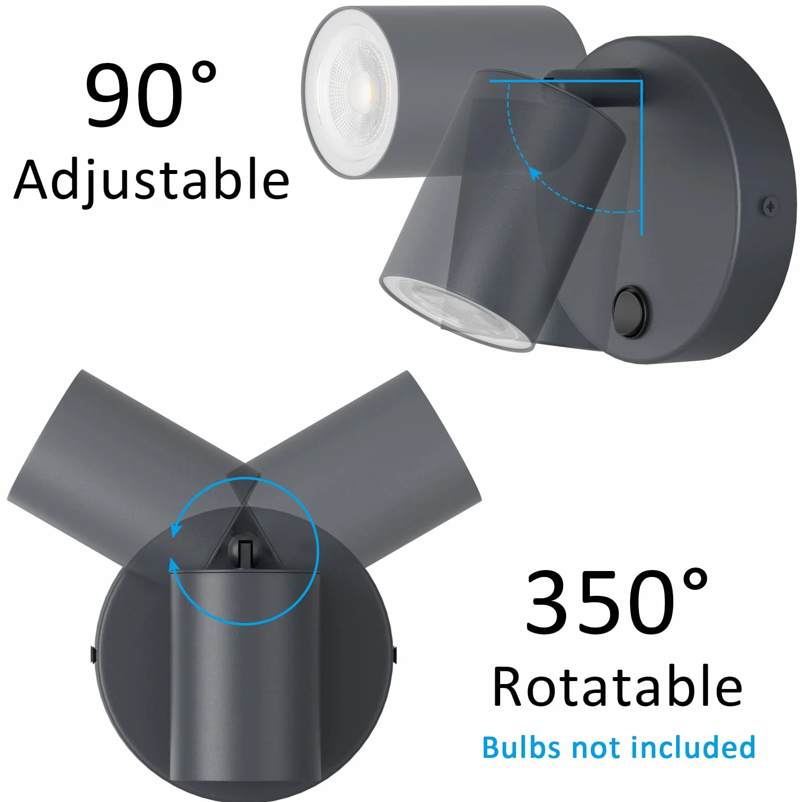 Kligthten Lampa Ścienna LED GU10 Antracytowa Obrotowa 350° z Przyciskiem Aluminiowa Nowoczesna