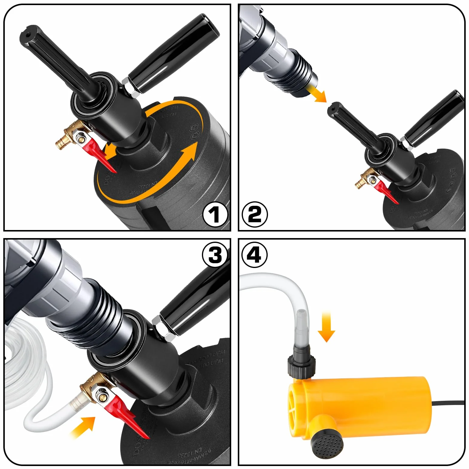 XIIW Adapter SDS-Max 1 1/4" UNC do Wiertarki Rdzeniowej z Pompą 4 m i Wężem, Automatyczne Wtryskiwanie Wody, 42CrMo4, Wiertło Diamentowe