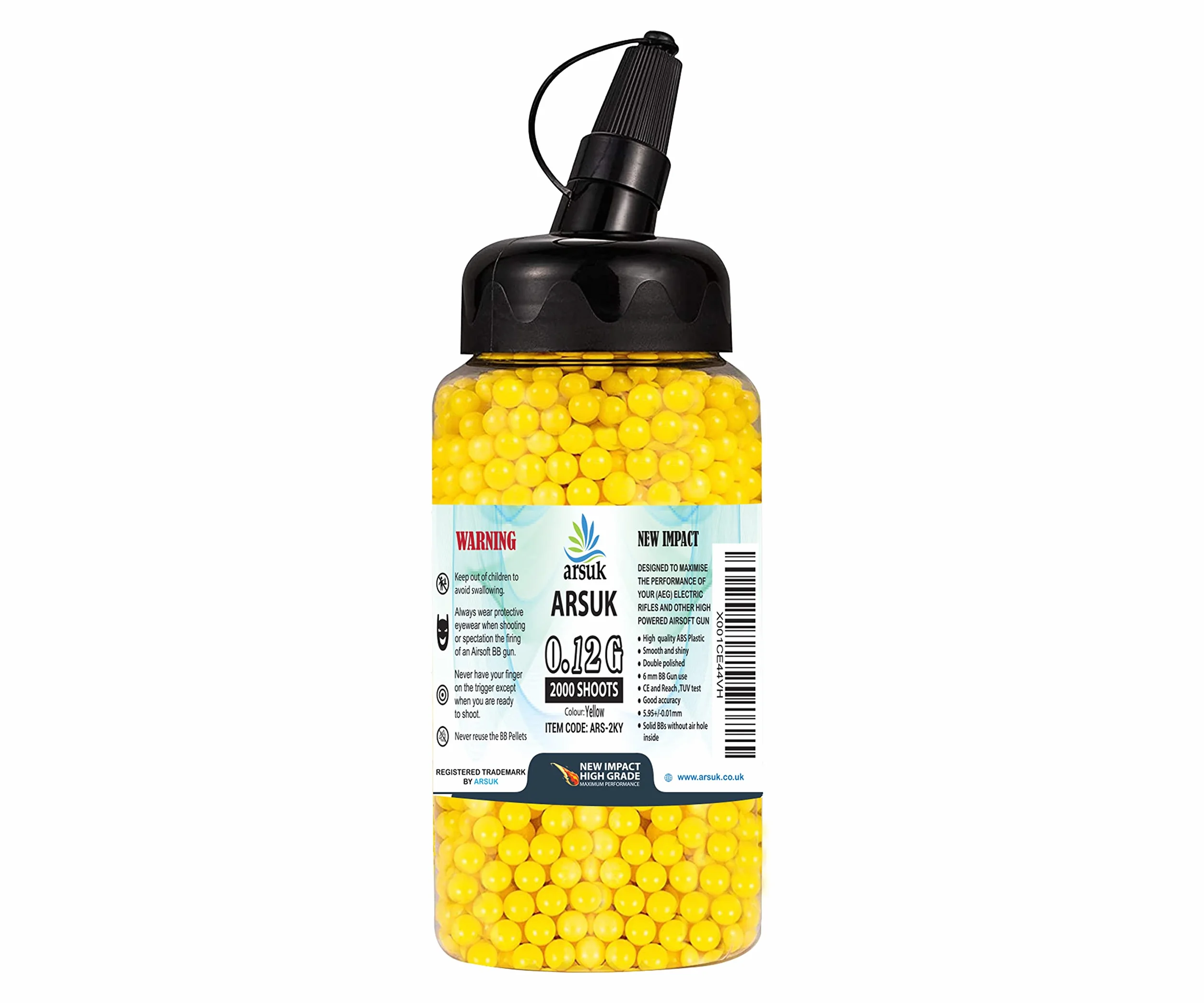 ARSUK Softair BB Pellets 6 mm BB's 0.20g Hoog Cijfer en Zacht Gepolijst Plastic Paintballen Inhoud 1000, 2000,5000,10000 Rondes (Żółty: 2000 trafień)
