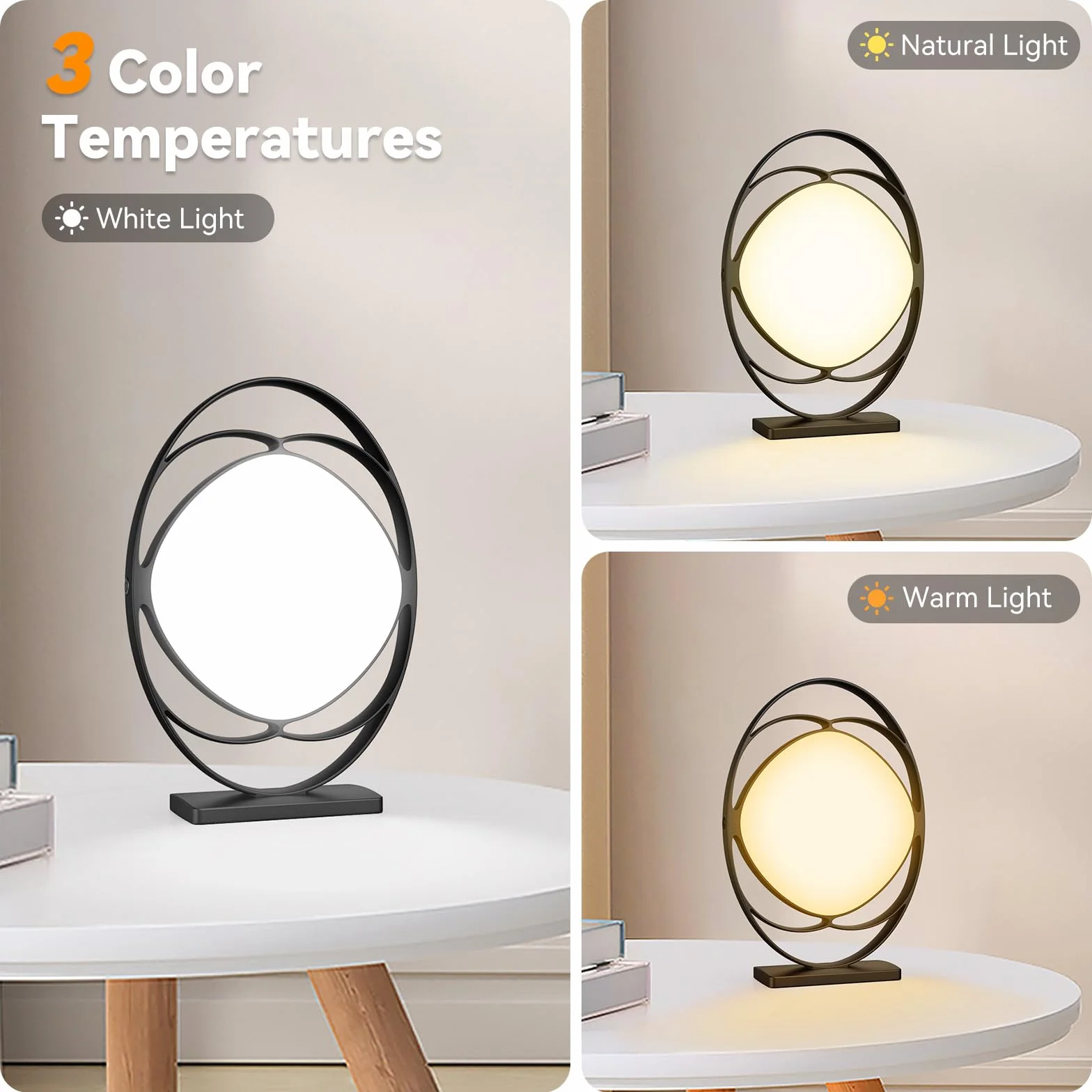 Lampa do światła dziennego 10000 Lux bez UV 3 temperatury barwowe 5 intensywności pamięć słoneczna czarna