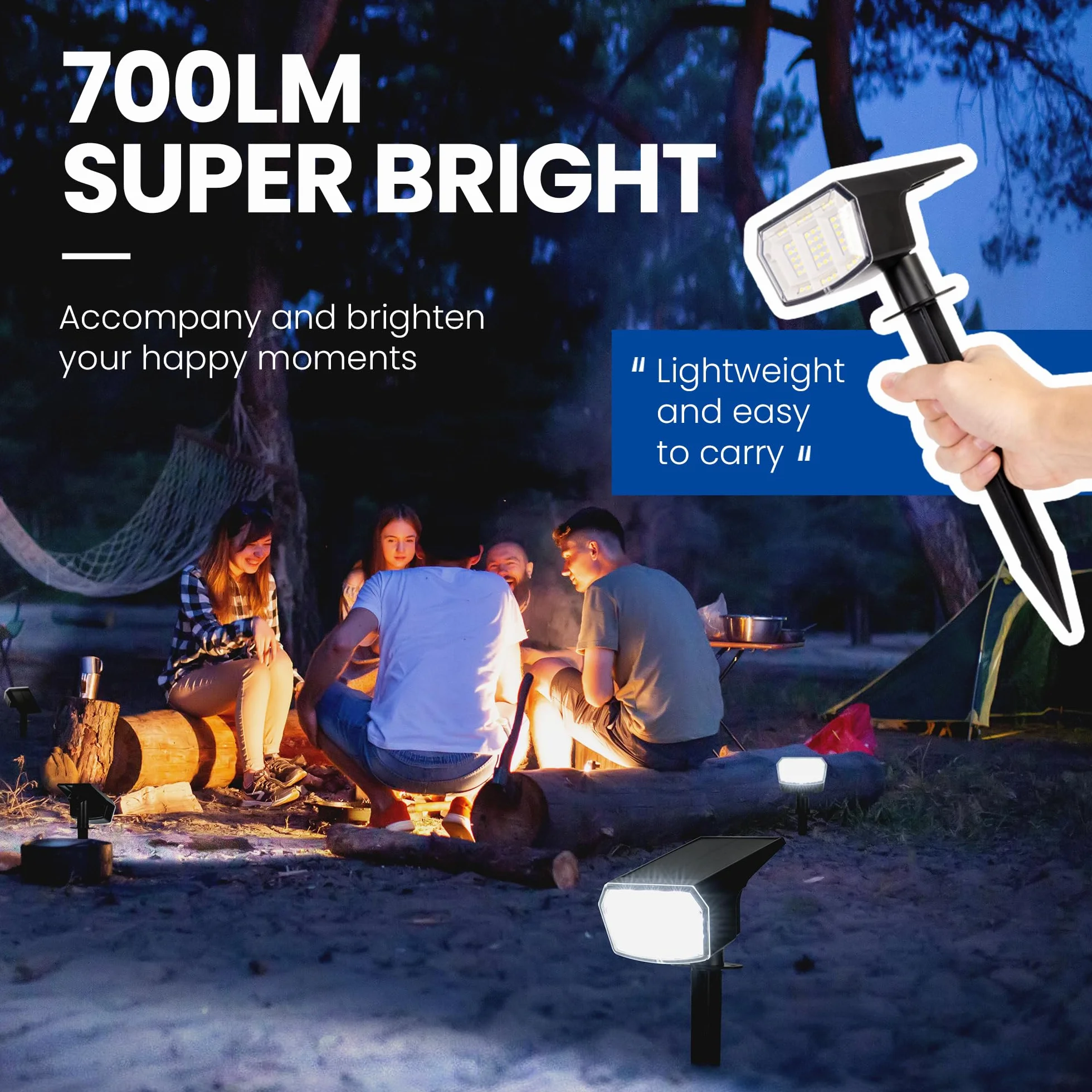 Solpex Solarne lampy punktowe, 4 sztuki, lampy solarne do ogrodu, 63 diody LED, 3 tryby oświetlenia, wodoodporne reflektory IP65, na podwórko, do ogrodu, domu, garażu, na ścieżkę (zimna biel)