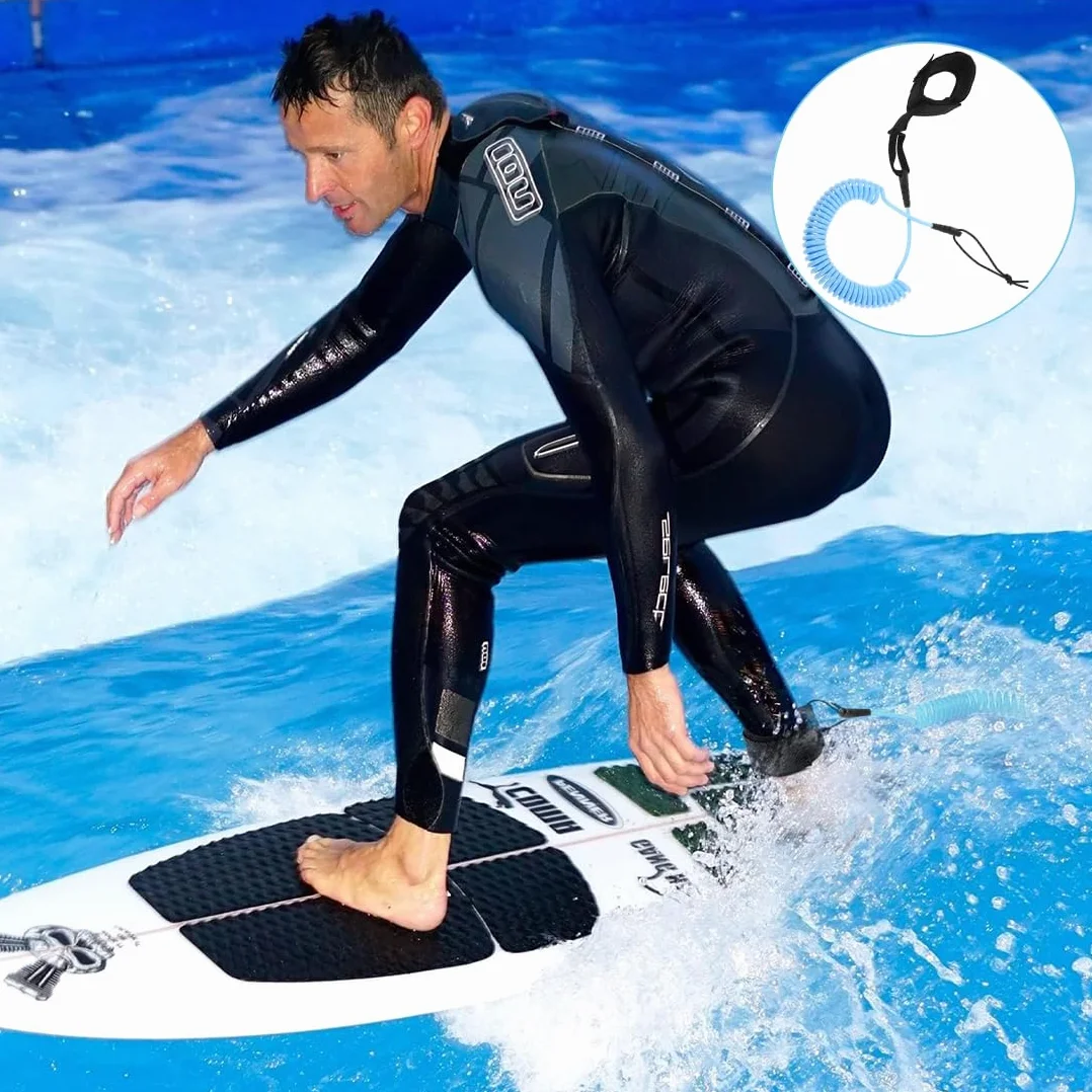 Smycz SUP 10 stóp, smycze bezpieczeństwa surfingowego dla dorosłych, smycz surfingowa, spiralna leash SUP TPU, regulowana smycz surfingowa do kajakarstwa longbooard