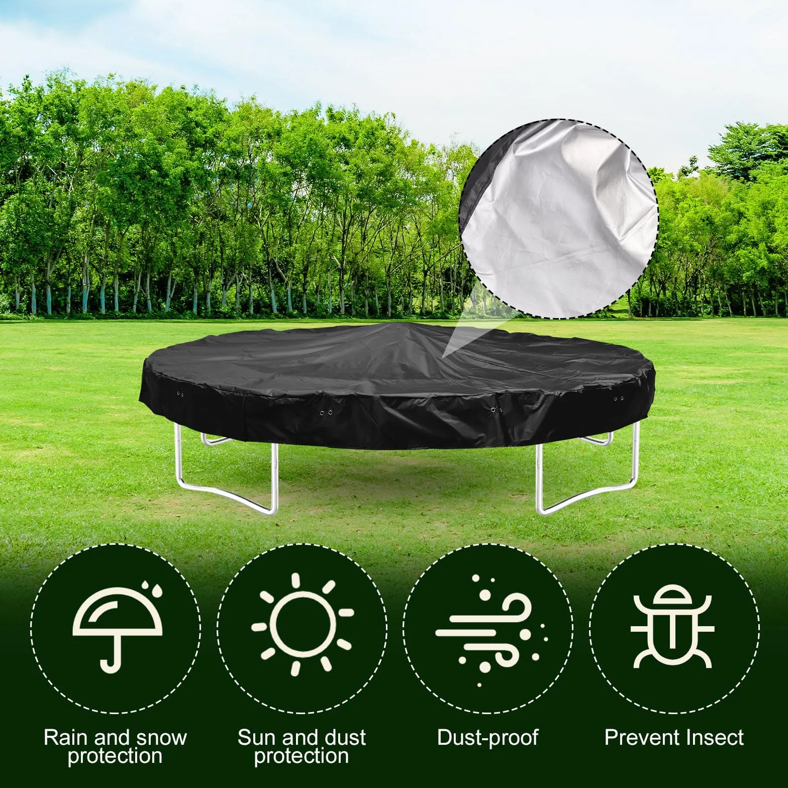 Pokrowiec na Trampoline Zimowa, 244cm Pokrowiec na Trampoline z Tkaniny Oxford Pokrowiec na Trampoline Chroniacy Przed Warunkami Atmosferycznymi Pokrowiec na Trampoline(Czarny)