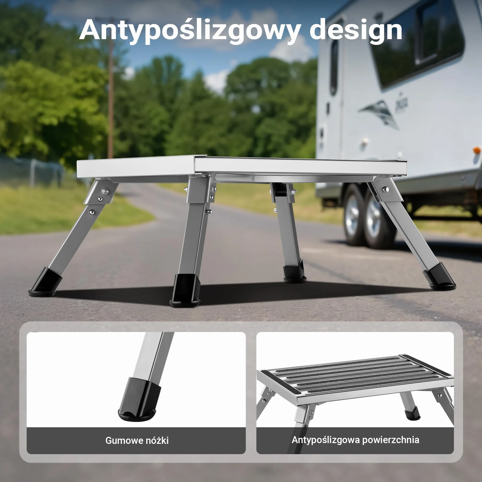 Wiltec Składane schodki z aluminium kempingowe do 220kg antypoślizgowa powierzchnia taboret