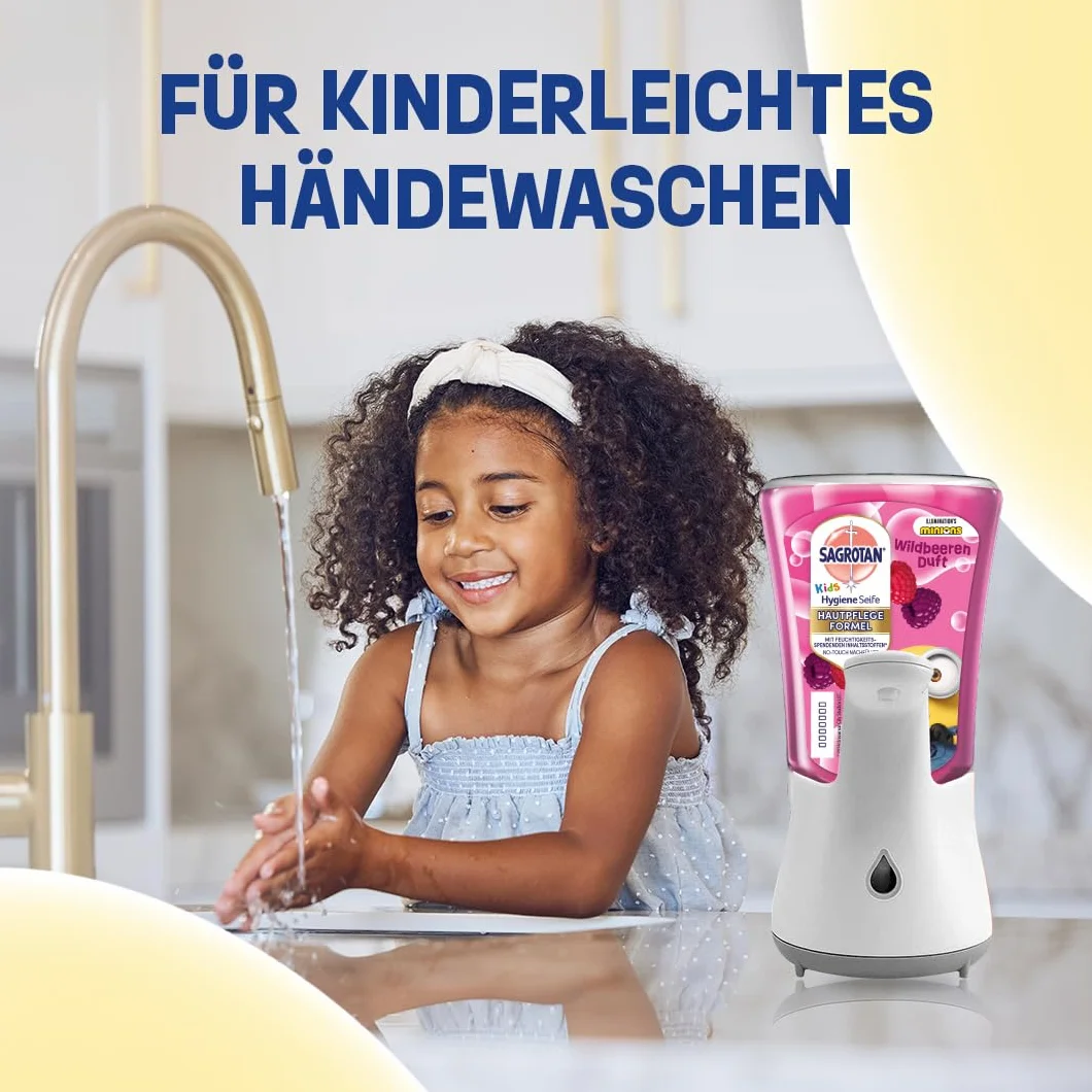 Sagrotan Kids No-Touch wkład uzupełniający z dzikich jagód – do automatycznego dozownika mydła – 5 x 250 ml mydła do rąk