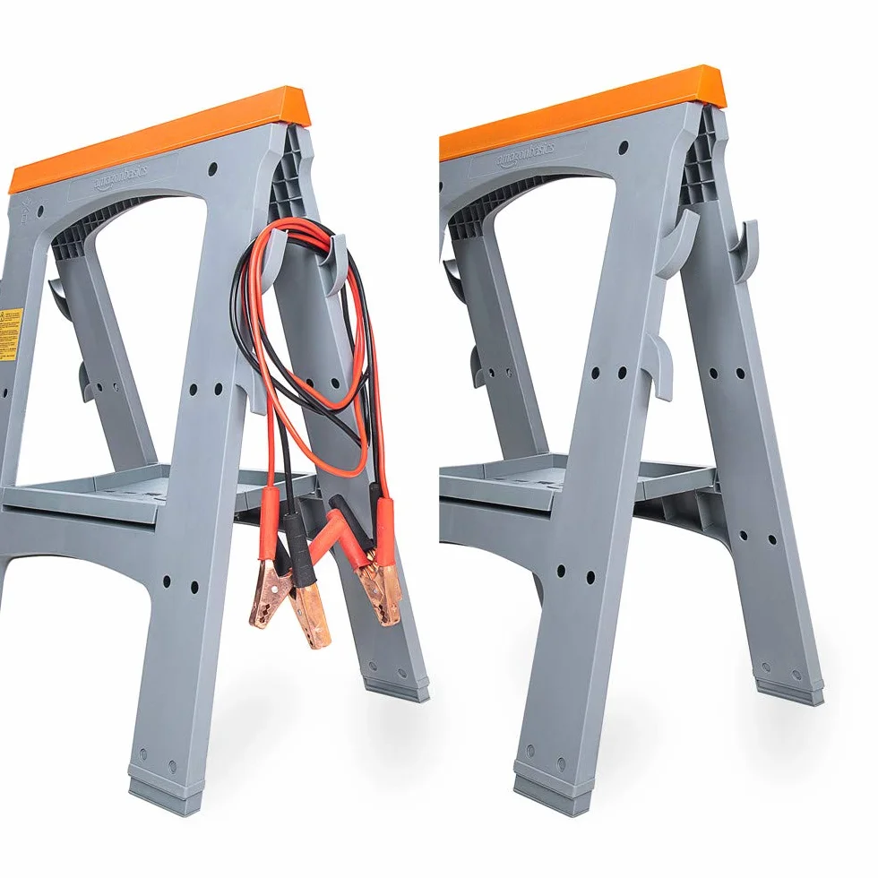 Amazon Basics Kozioł roboczy, składany, stabilny stojak, obciążenie 408 kg, 2 sztuki, szary, pomarańczowy