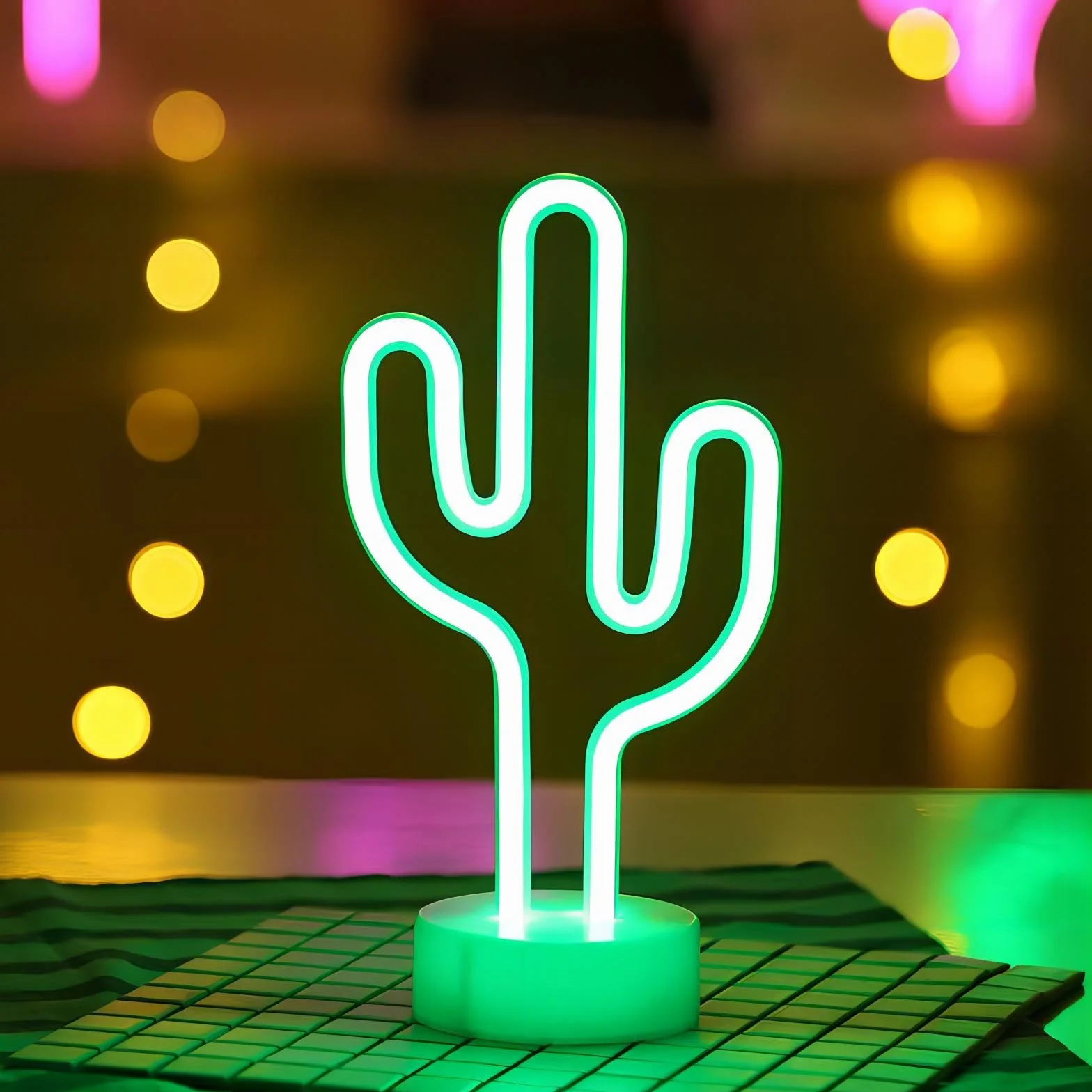 NIWWIN Neonowe światło kaktusowe LED, dekoracyjna lampa stołowa, zasilanie 3AA/USB, nastrojowe światło do sypialni