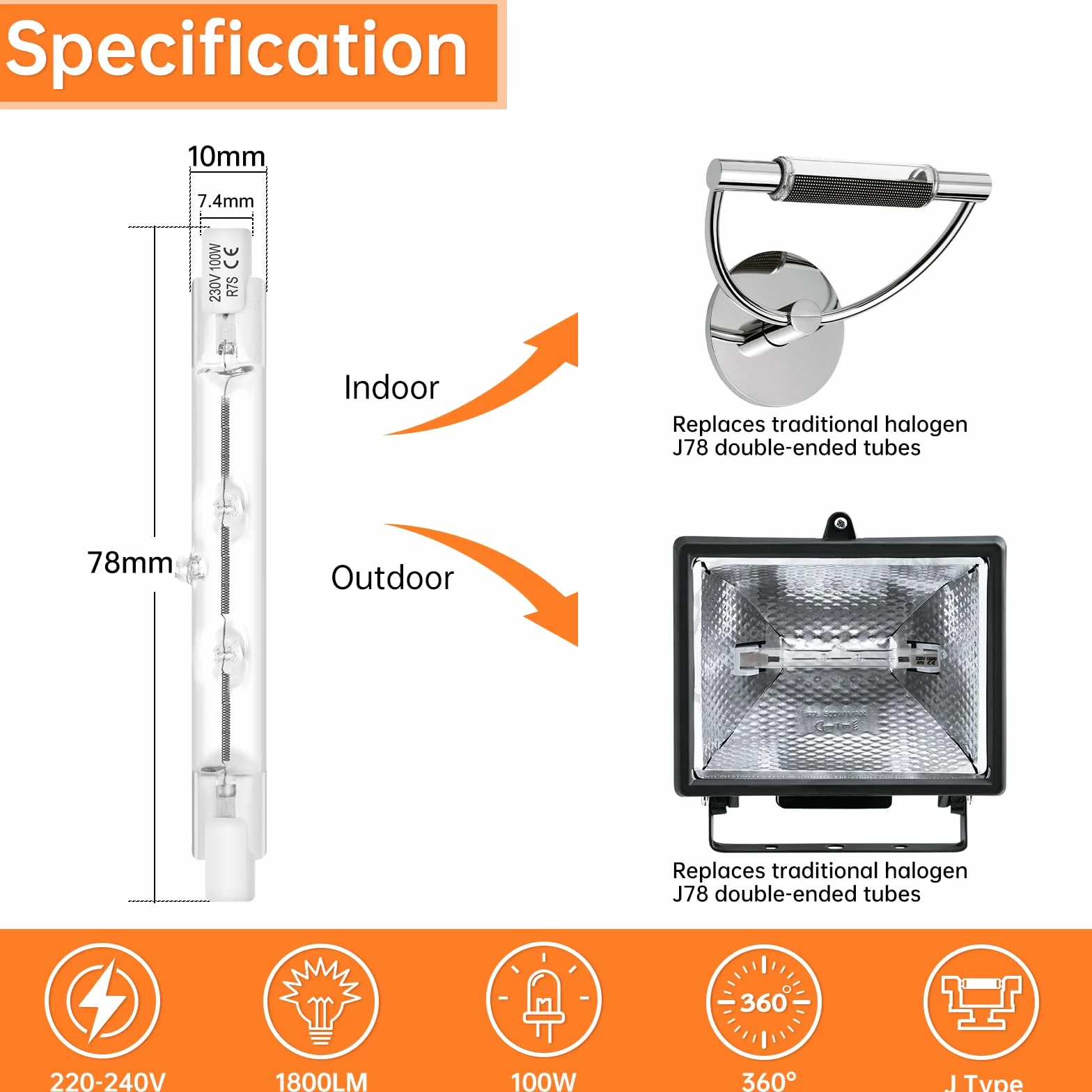 Tomosu Żarówka halogenowa R7s 78 mm 100 W 1800 lm 230 V ściemnialna ciepła biel 2800 K