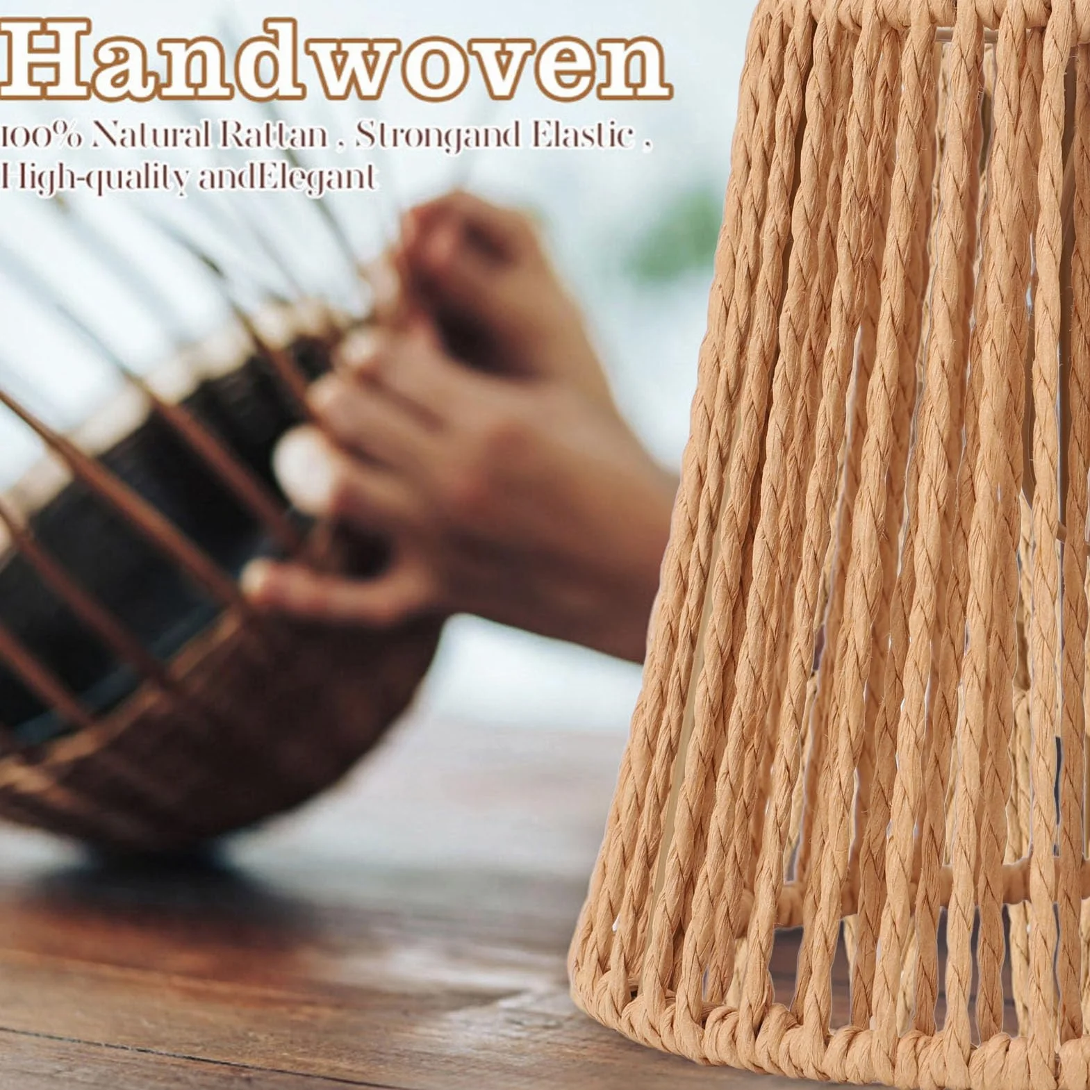 Rattanowy Abażur do Lampy Wiszącej 3 Szt Ręcznie Tkany