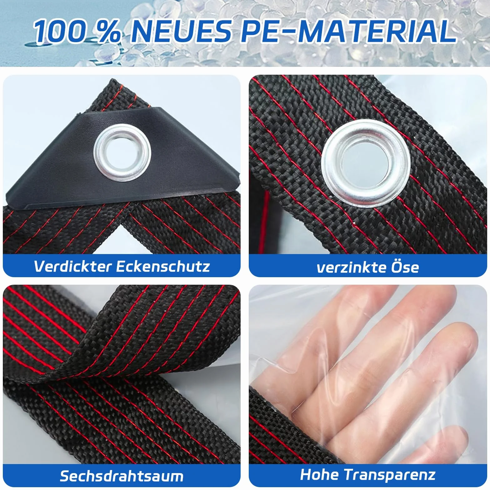 Plandeka wodoodporna przezroczysta z oczkami 2x2 m do mebli ogrodowych