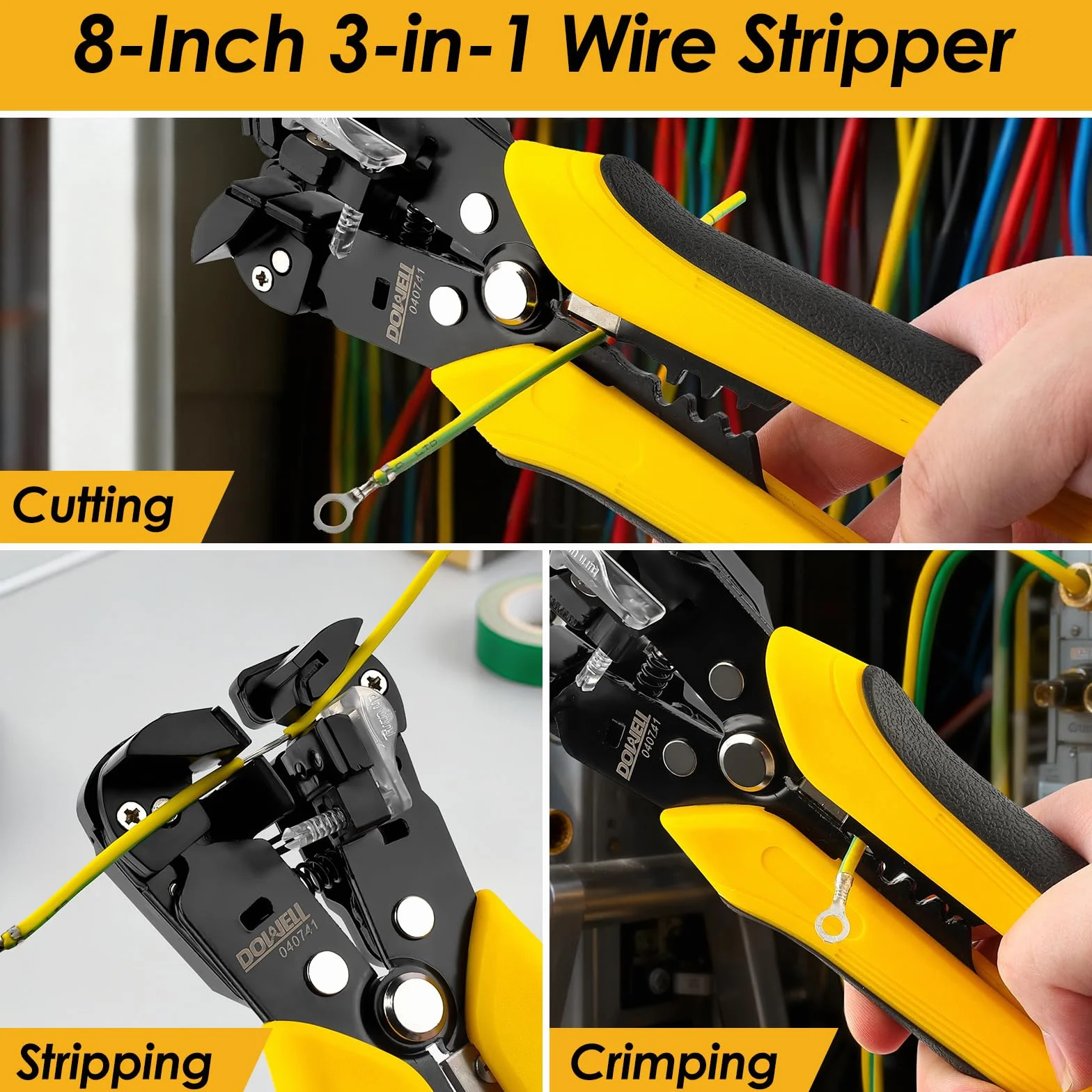 DOWELL Automatyczny stripper drutu 10-24 AWG 3-w-1 narzędzie do strippingu cięcia zaciskania