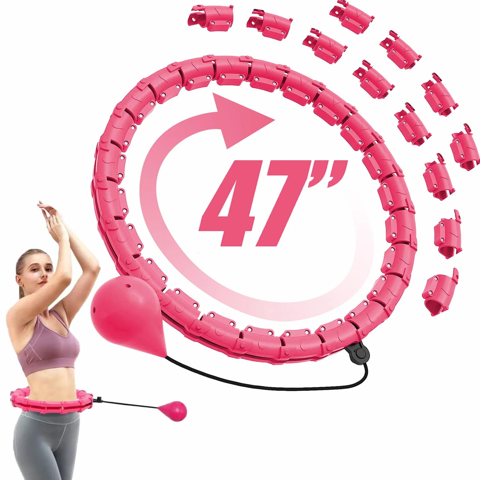Hula Hoop Fitness, 24 części, zdejmowana, regulowana, hula hop, obręcz typu hula hop, 360 stopni, obracająca się bez upadku, dla początkujących, dzieci, dorosłych, obręcz fitness, wyszczuplającego,