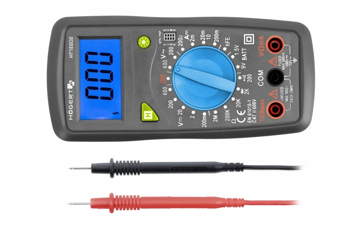 Högert Technik - Wielofunkcyjny cyfrowy miernik I multimetr do 600 V/10 A I ekran LCD I gumowa powłoka I ergonomiczny i kompaktowy I łącznie z kablem pomiarowym I HT1E602
