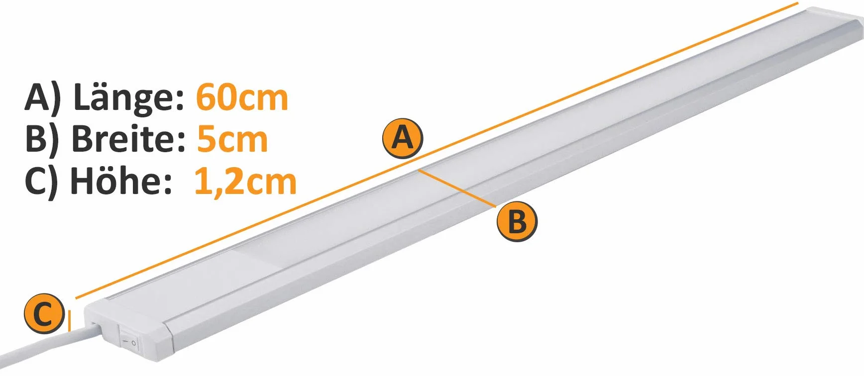 Listwa oświetleniowa podszafkowa LED 60cm 10W 1280 lumenów 230V 1,5m kabel z włącznikiem światło ciepłobiałe