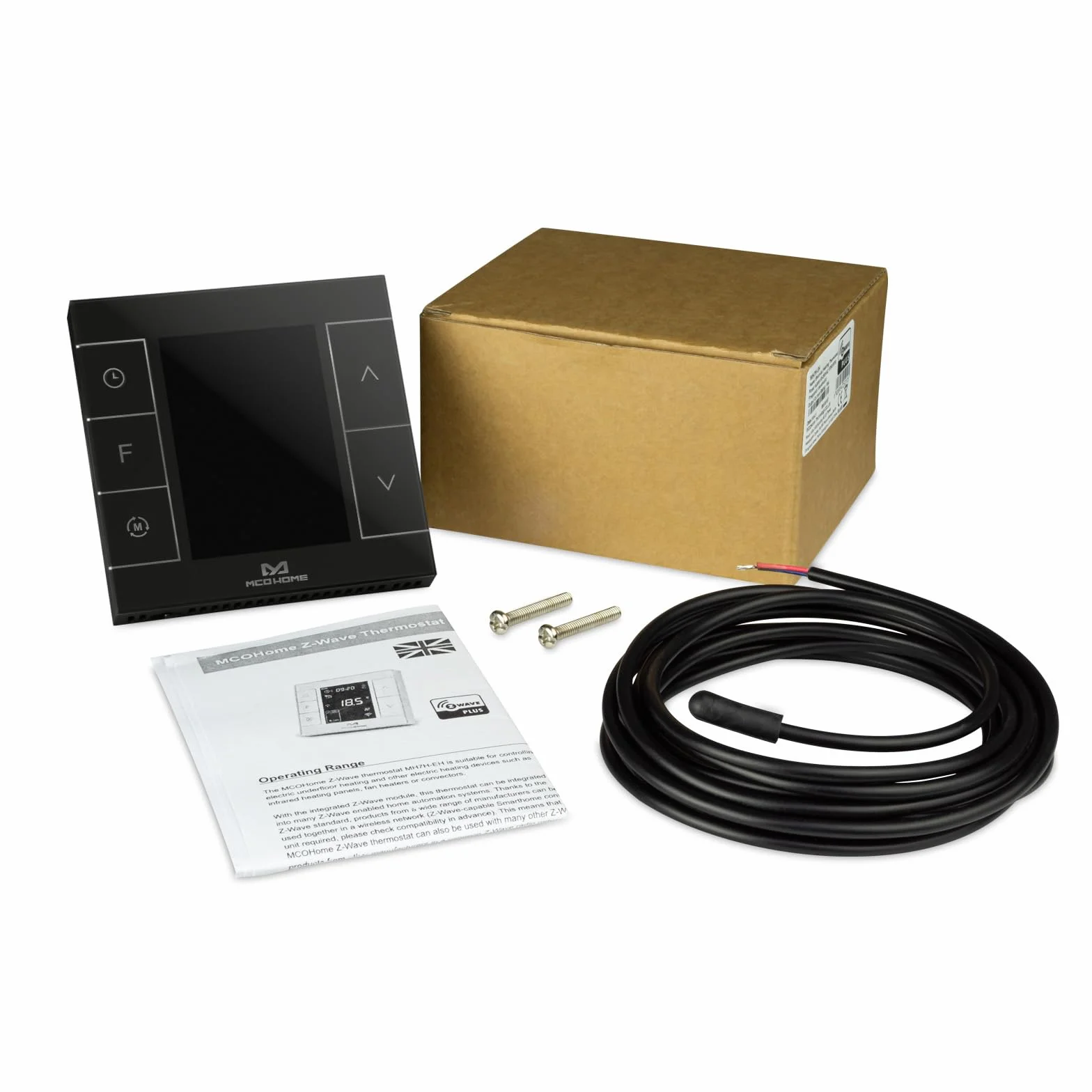MCO Home Z-Wave MH7H-EH termostat pokojowy do ogrzewania podłogowego i ogrzewania na podczerwień/Z-Wave Smarthome, czarny