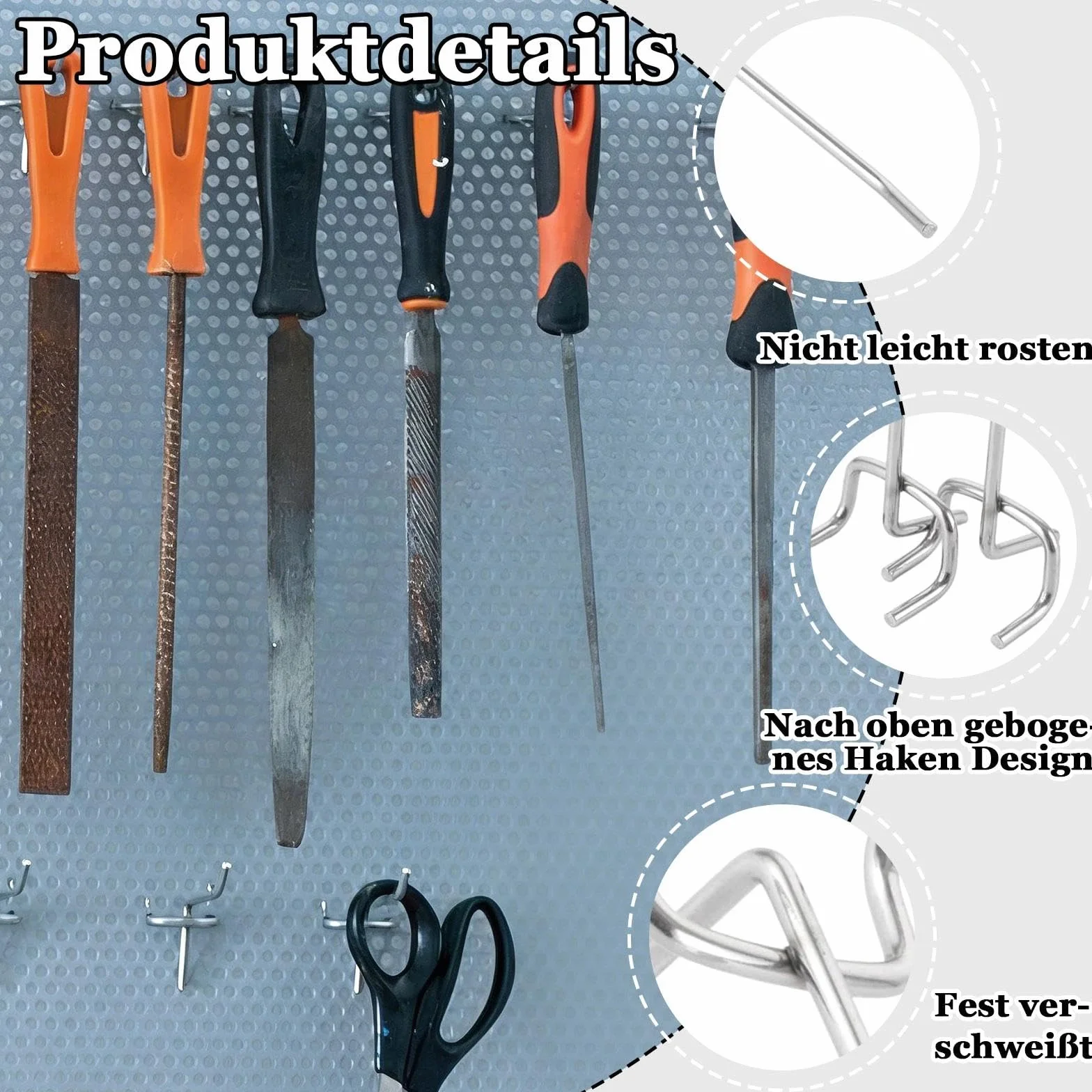 Haki do ściany perforowanej 60 sztuk 3 cm odstępy średnica 3 mm akcesoria do zawieszenia