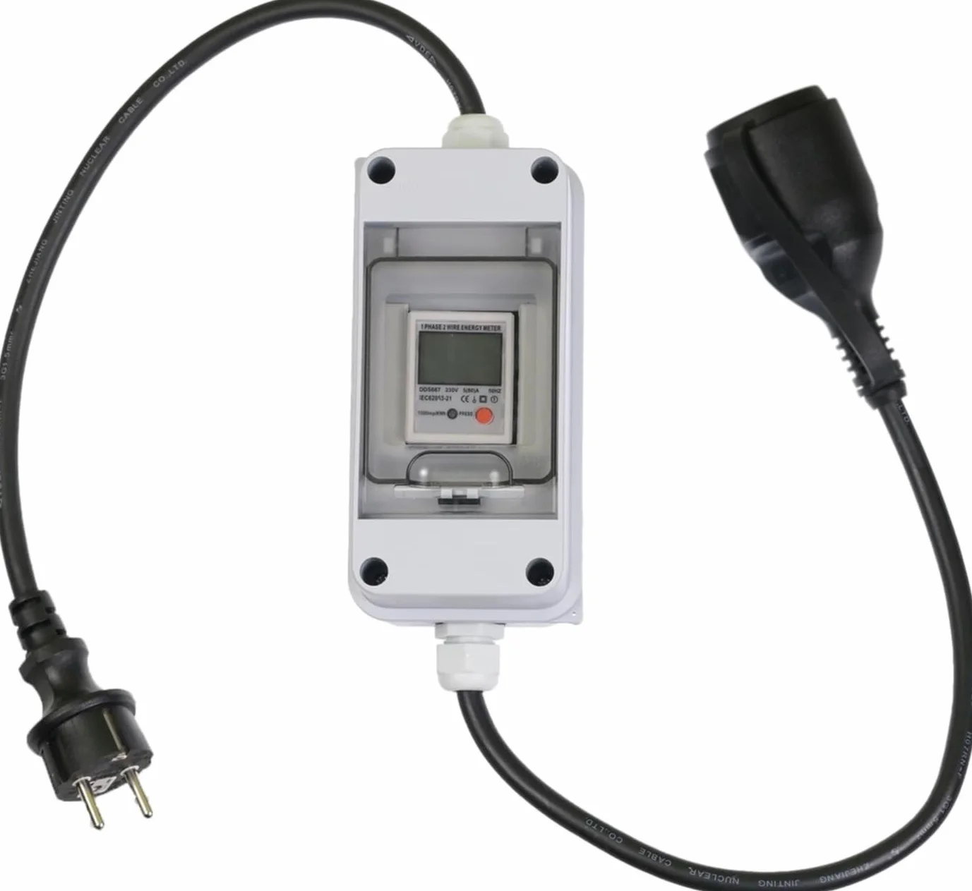 Mobilny Licznik Zużycia Energii 230V z Resetem i IP65 – Cyfrowy Podlicznik z Kablem H07RN-F do Fotowoltaiki Balkonowej, Kampera, Campingu i Ładowania Aut Elektrycznych (Plug & Play)