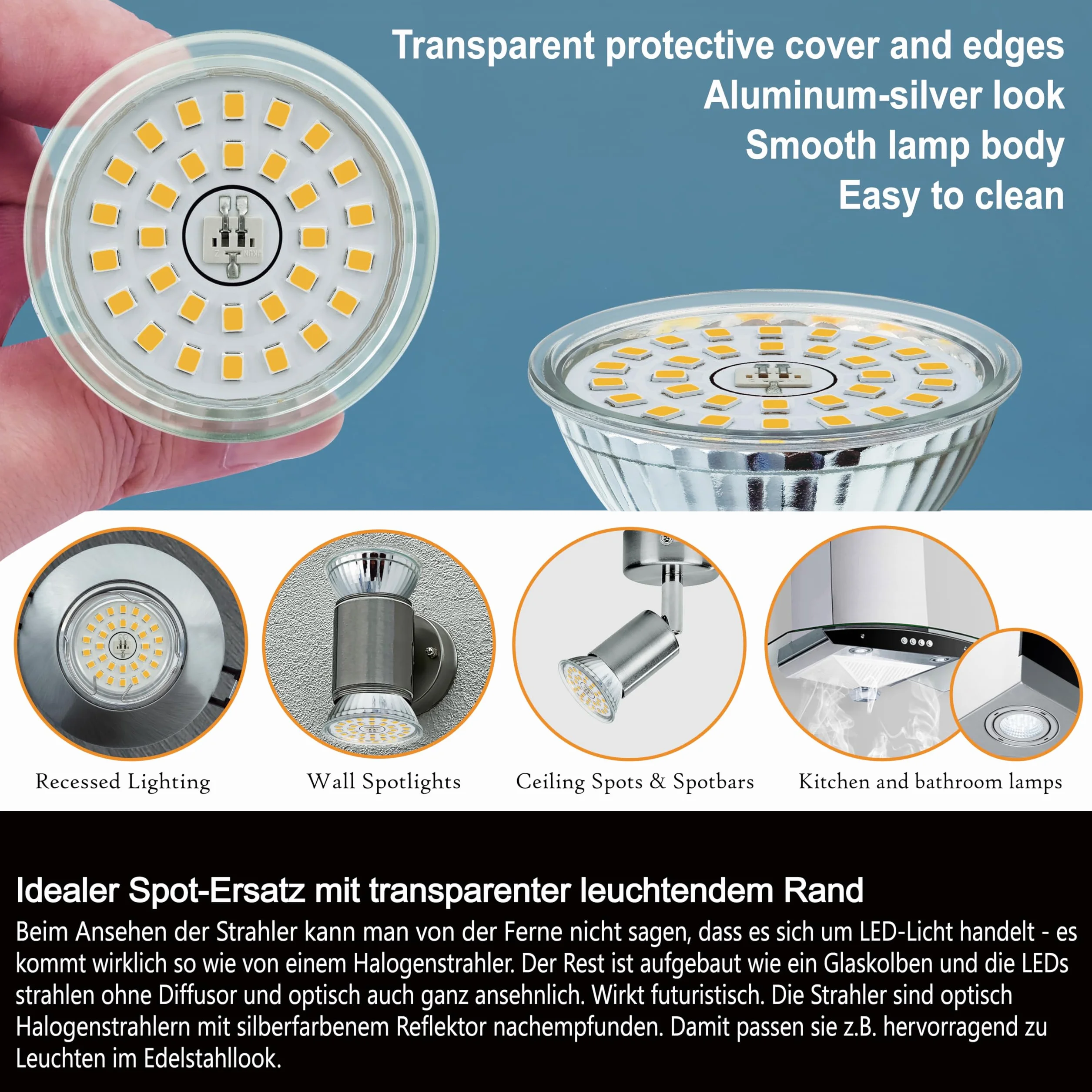EACLL GU5.3 LED 4000K 6W MR16 50W zastępuje 4 szt. neutralna biel 485 lumenów AC/DC 12V bez migotania kąt 120° punktowy