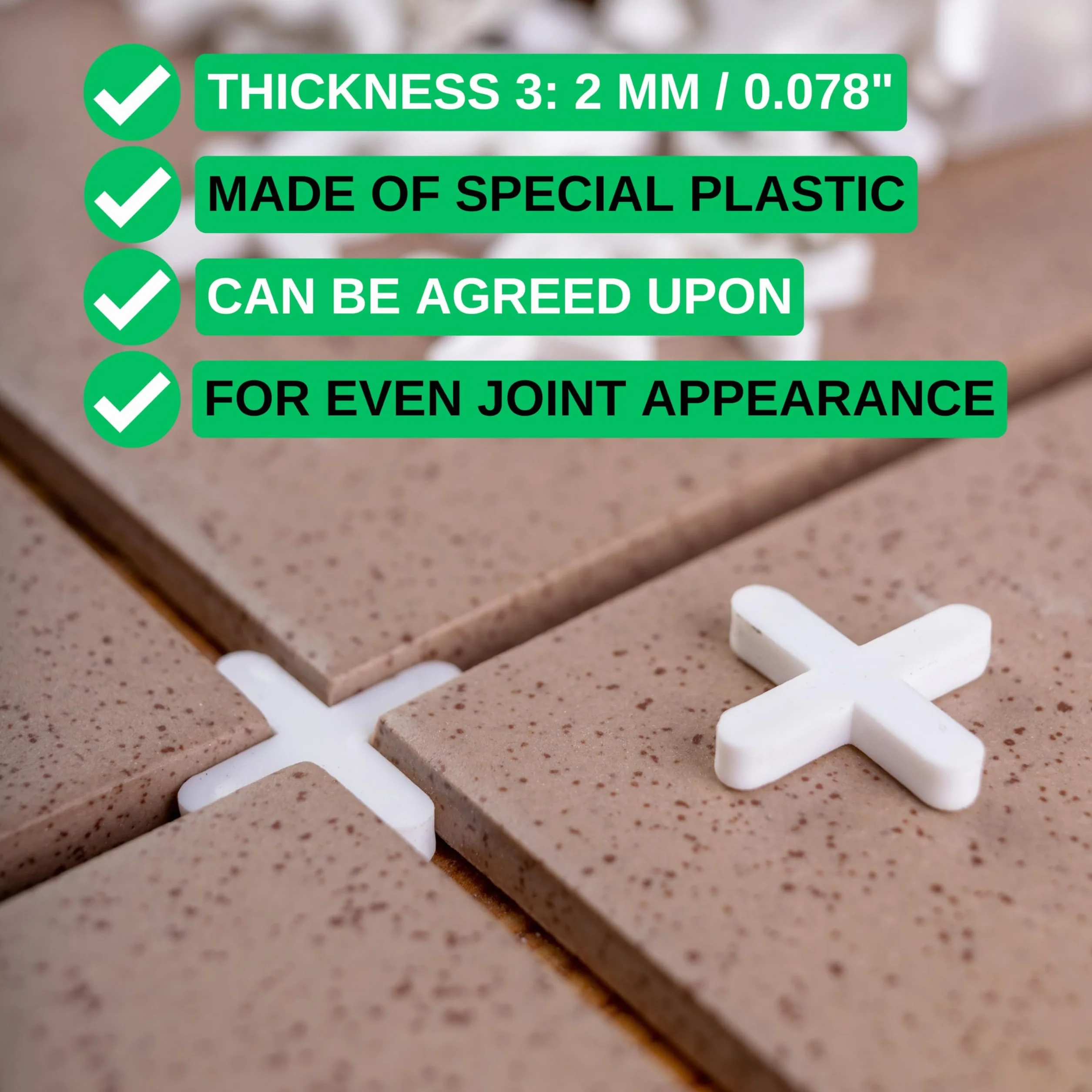 Krzyże do płytek, grubość 2 mm, 1000x, plastikowe przekładki