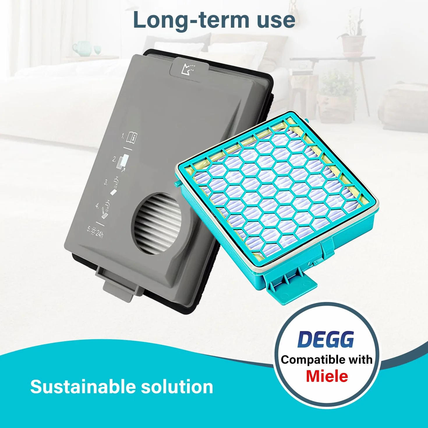 DEGG Zestaw filtrów kompatybilny z Miele Boost CX1 SF-HY 60 CX-FSF Hepa filtr drobnego pyłu dla alergików