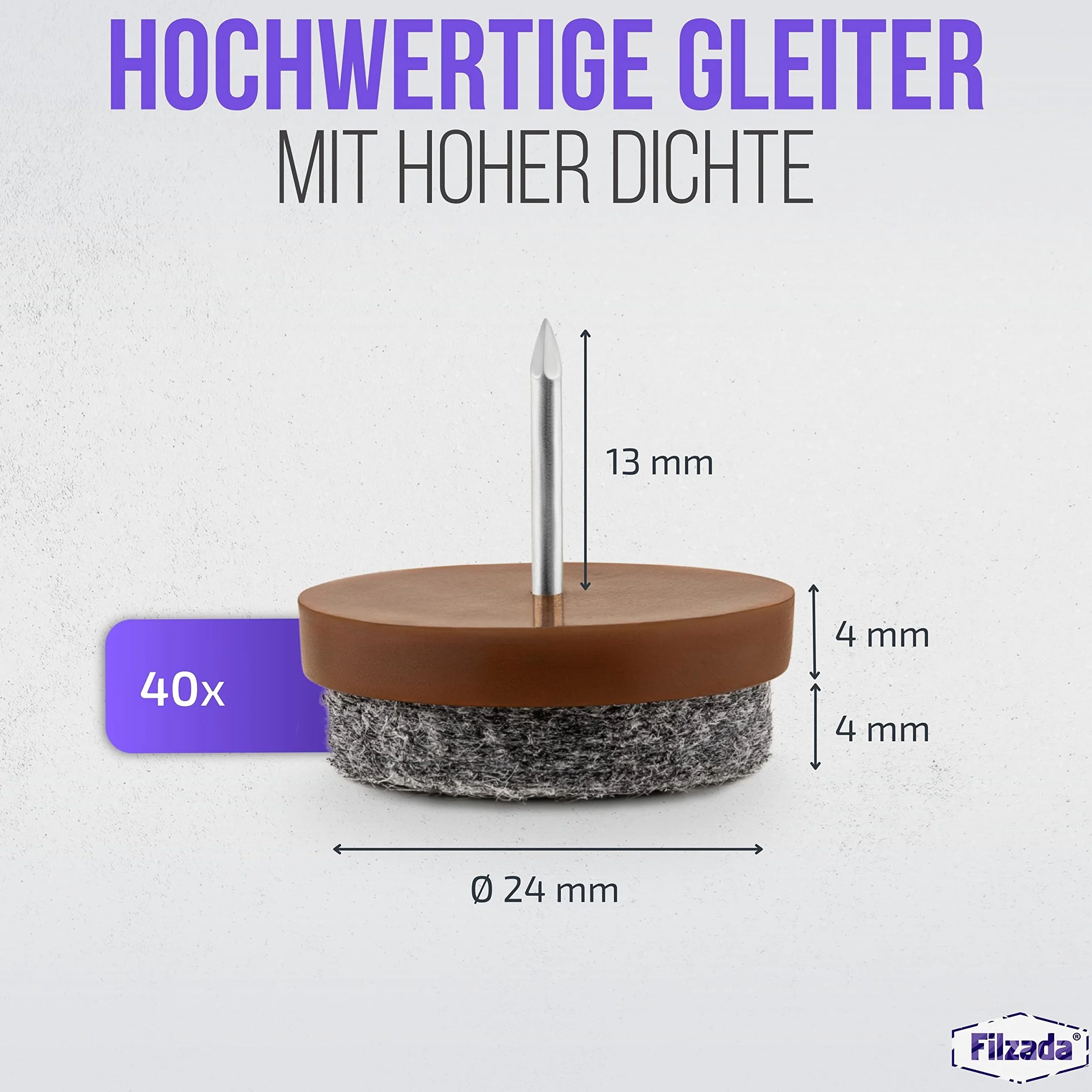 Filcowe podkładki na gwoździe Ø 24 mm brązowe ślizgacze do mebli