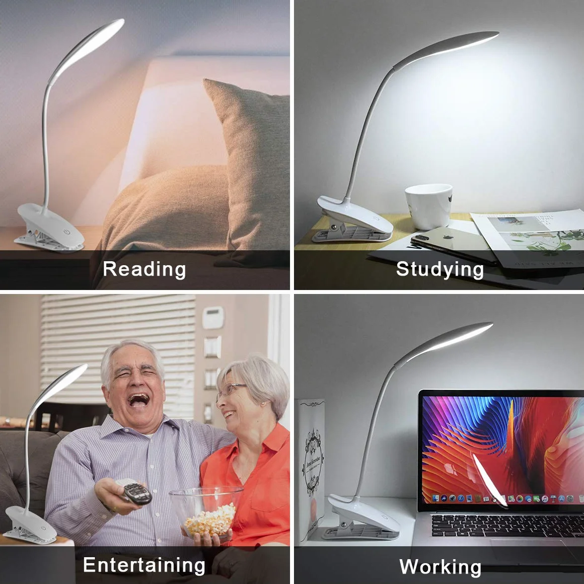 Lampa z klipsem LED 3 tryby świecenia USB sterowanie dotykowe lampka nocna biurkowa biała