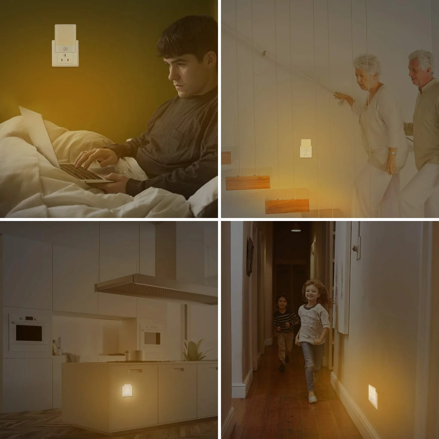 Brisun lampki nocne LED z czujnikiem ruchu 4 sztuki 3 tryby ciepła biel