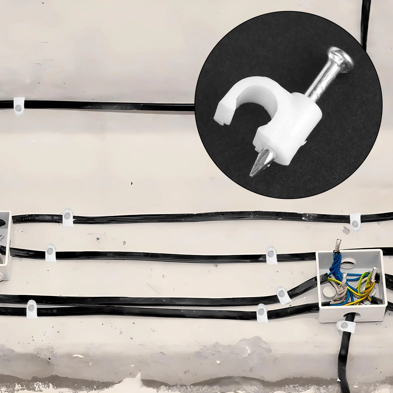 100 sztuk klipsów kablowych ze stalowymi gwoździami, 4 mm białe okrągłe klipsy do drutu, kabel koncentryczny Ethernet, klips do kabli na ścianie, organizer do zarządzania kablami