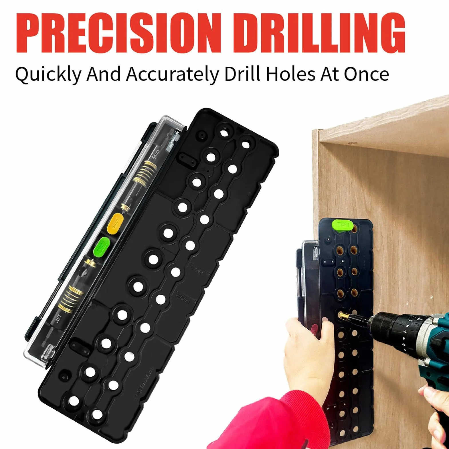Szablon do Szpilek do Półki 32 mm, Prowadnica Wiertła 1/4" i 5 mm, Narzędzie do Wiercenia w Drewnie