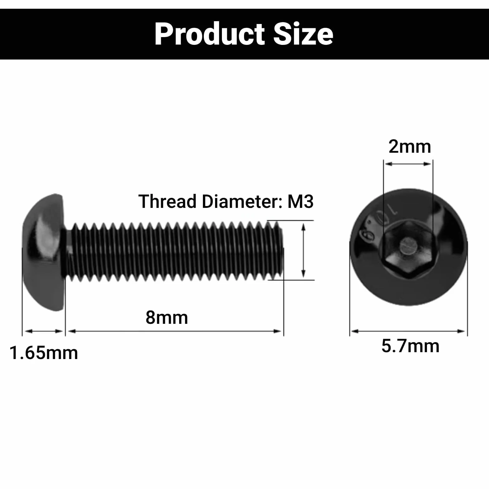 50 sztuk M3 czarne śruby sześciokątne M3 x 8 mm, śruby z łbem sześciokątnym, zestaw śrub klasy 10.9
